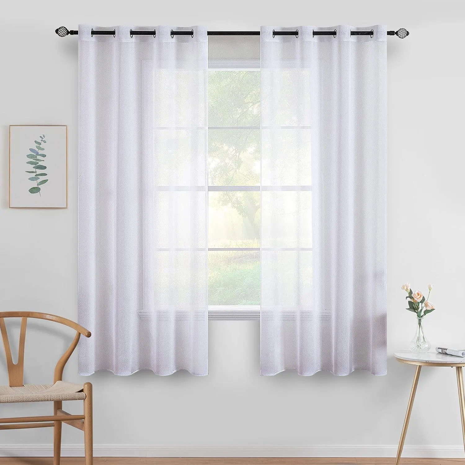 MIULEE Kurzvorhang mit Ösen transparent 140x145 cm 2er Set Weiß