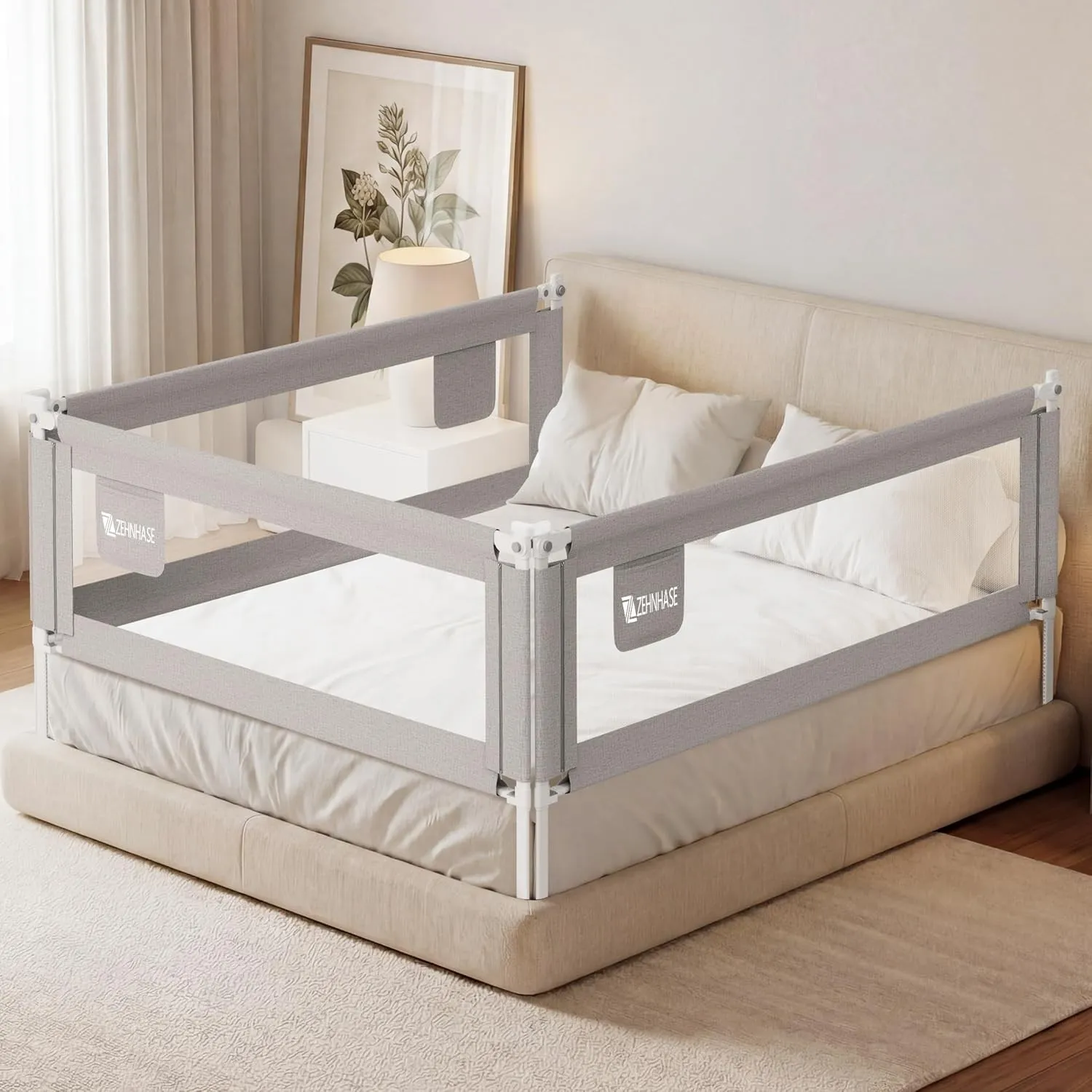 Baby Bettgitter Rausfallschutz Bett 1 Seite (180cm, Grau)