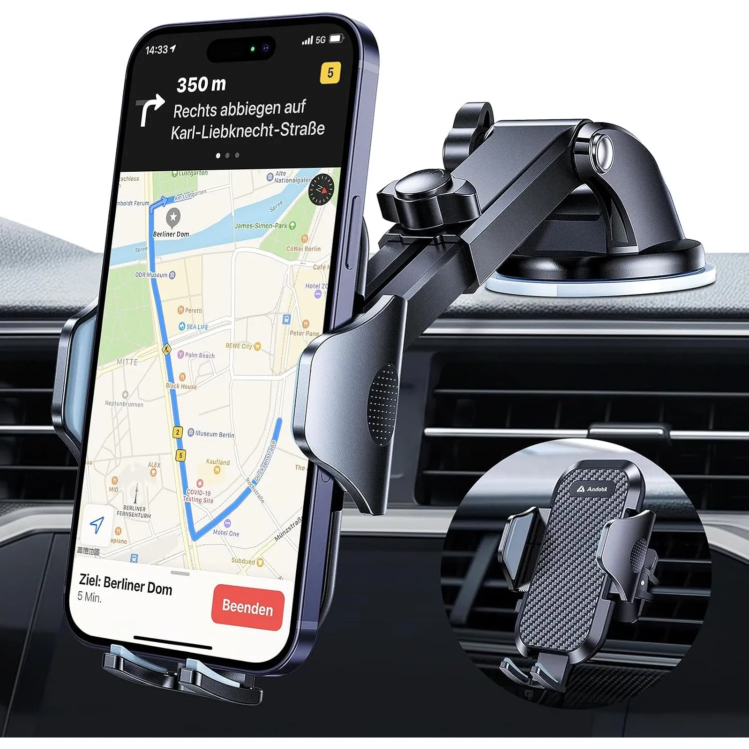 andobil 2026 Stärkste Handyhalterung Auto Upgrade Saugnapf & Lüftungsclip