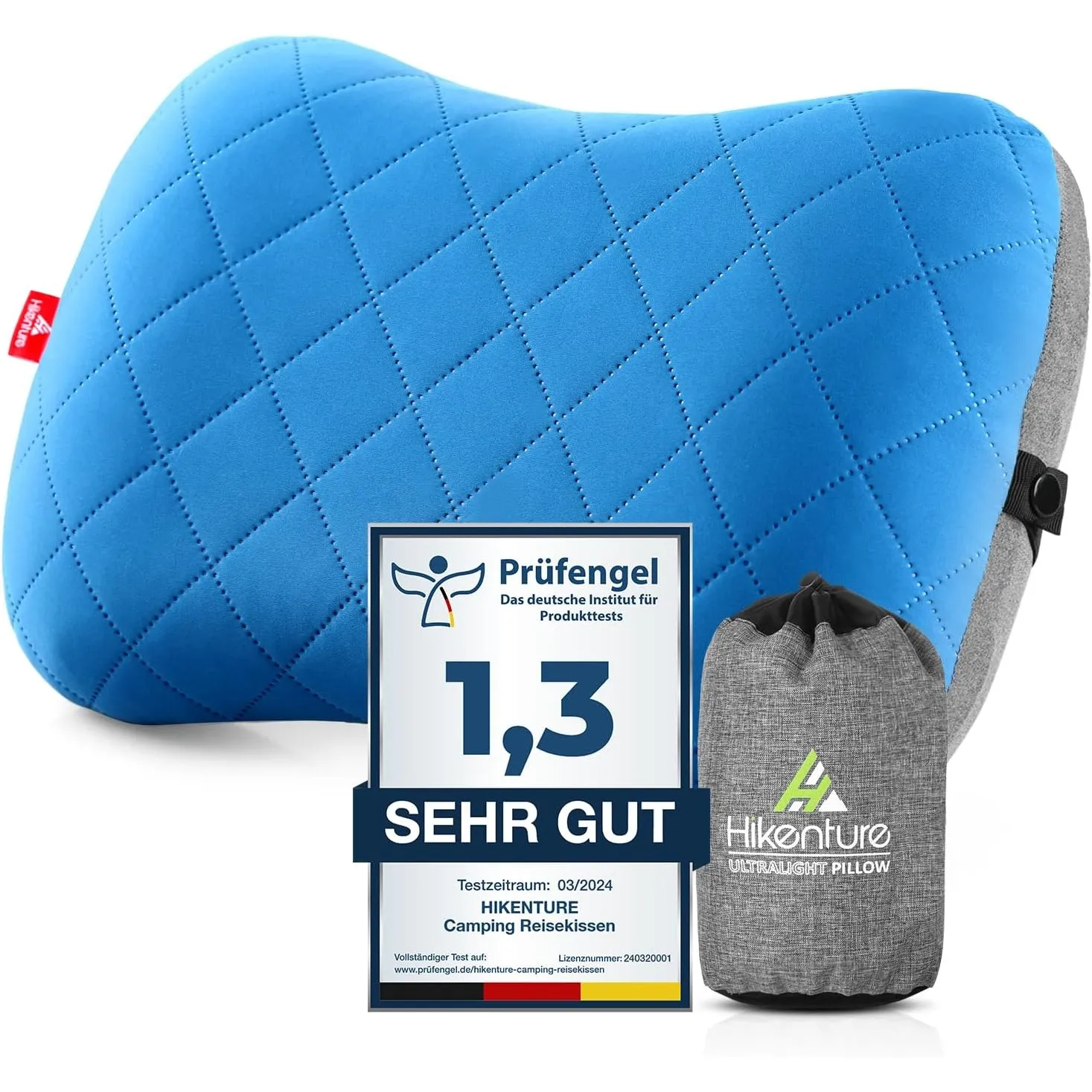 HIKENTURE Aufblasbares Camping/Reise Kissen mit Abziehbarem Kissenbezug, Ergonomisches Kopfkissen, Komfortables Nackenk…