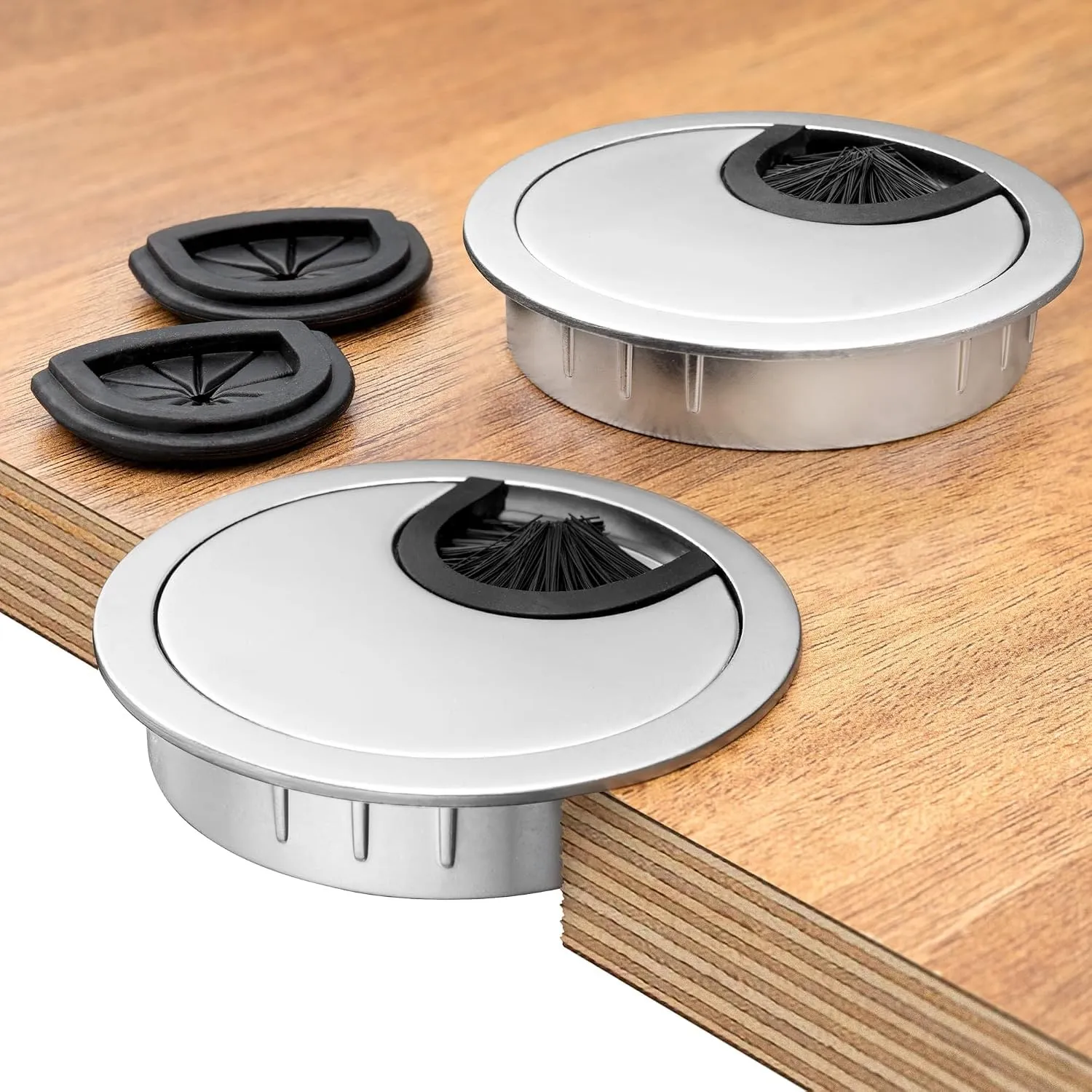 Bruce.® 2X Kabeldurchführung Ø60 mm Metall – Schreibtisch, Silber