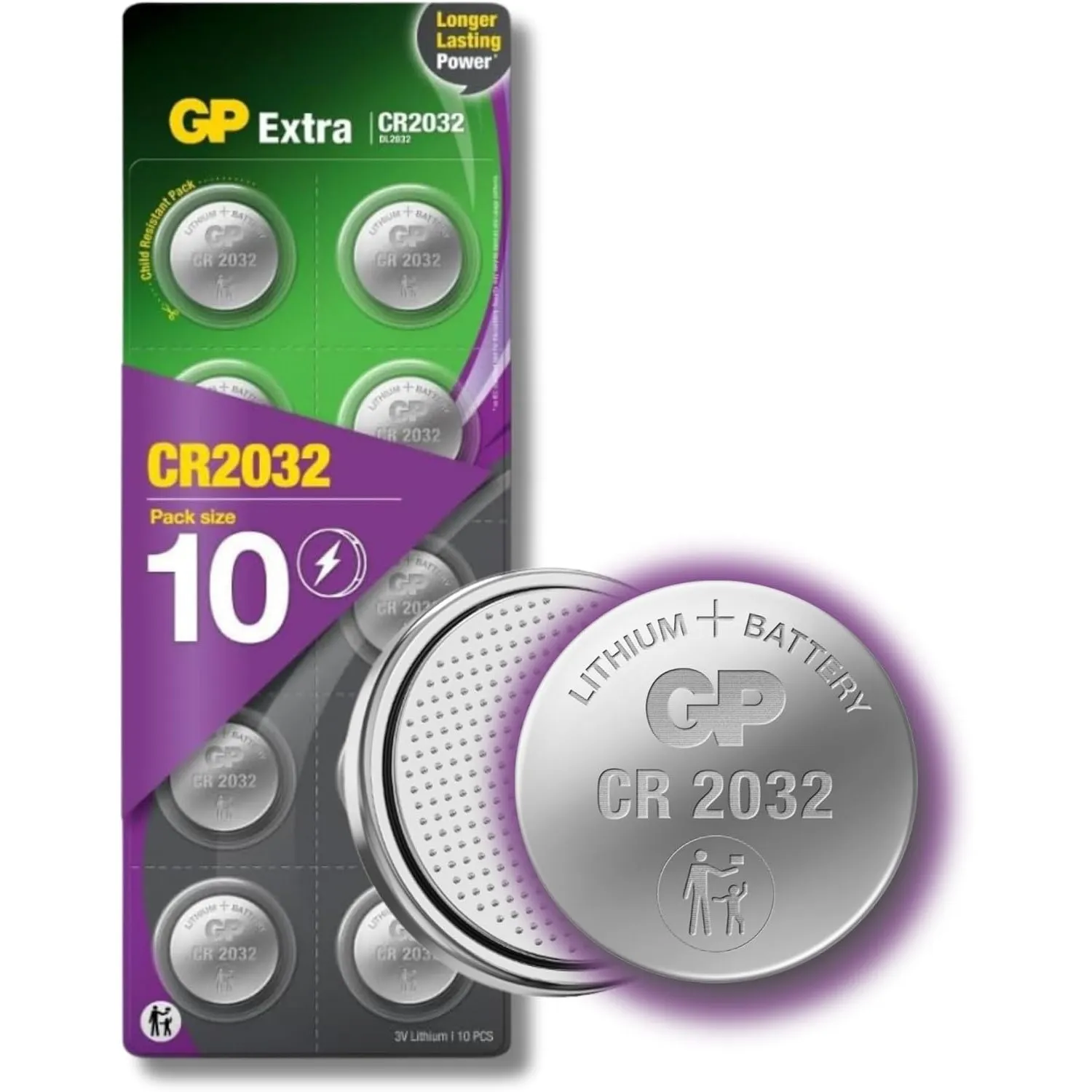 GP Extra Lithium Knopfzellen CR2032 3V | 10 Stück Batterien CR 2032 | 2032 Knopfzelle 3 Volt ideal als Airtag Batterie,…
