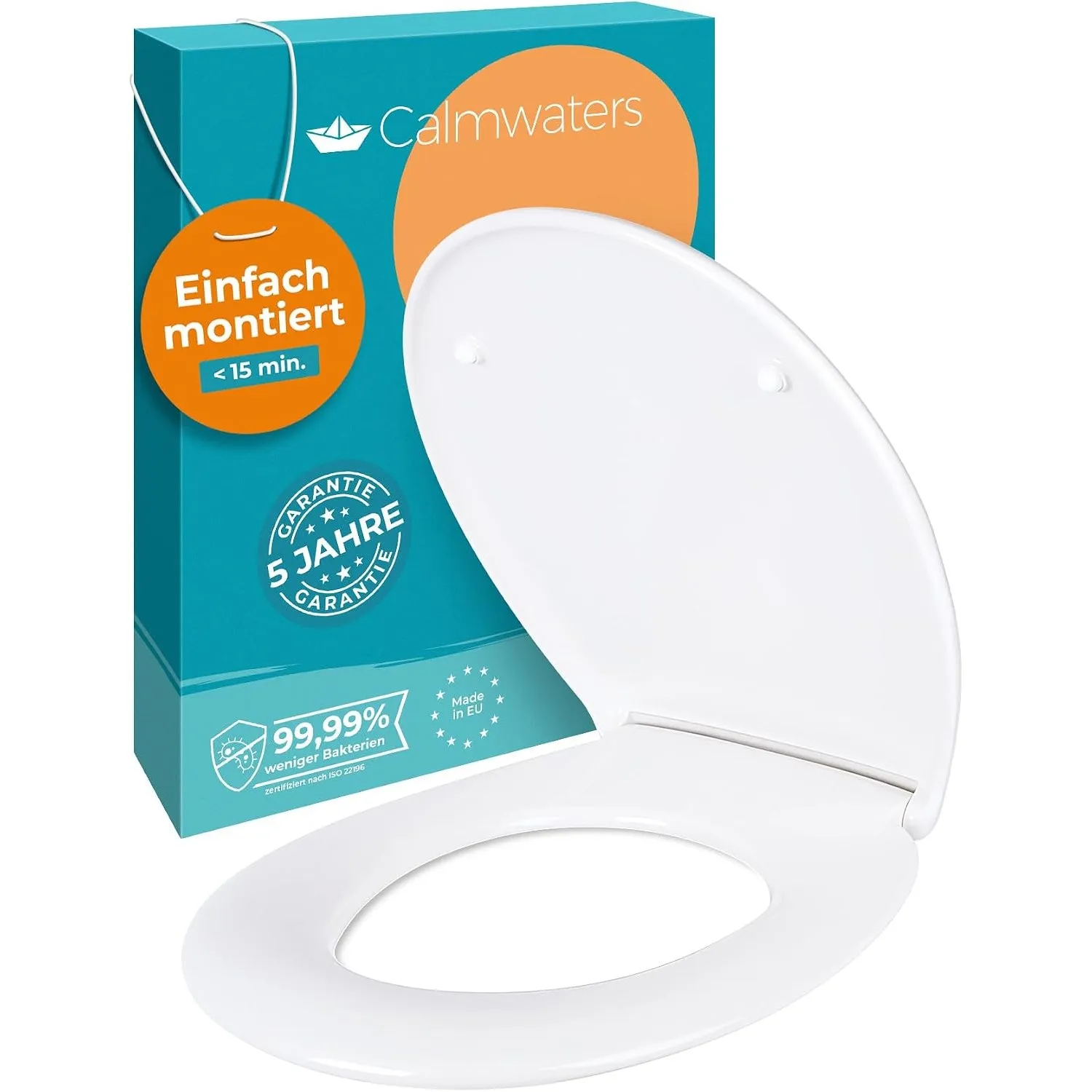 Calmwaters® Toilettendeckel mit Absenkautomatik, WC Sitz einfache Montage, bis 250 kg, Made in EU, aus antibakteriellem…