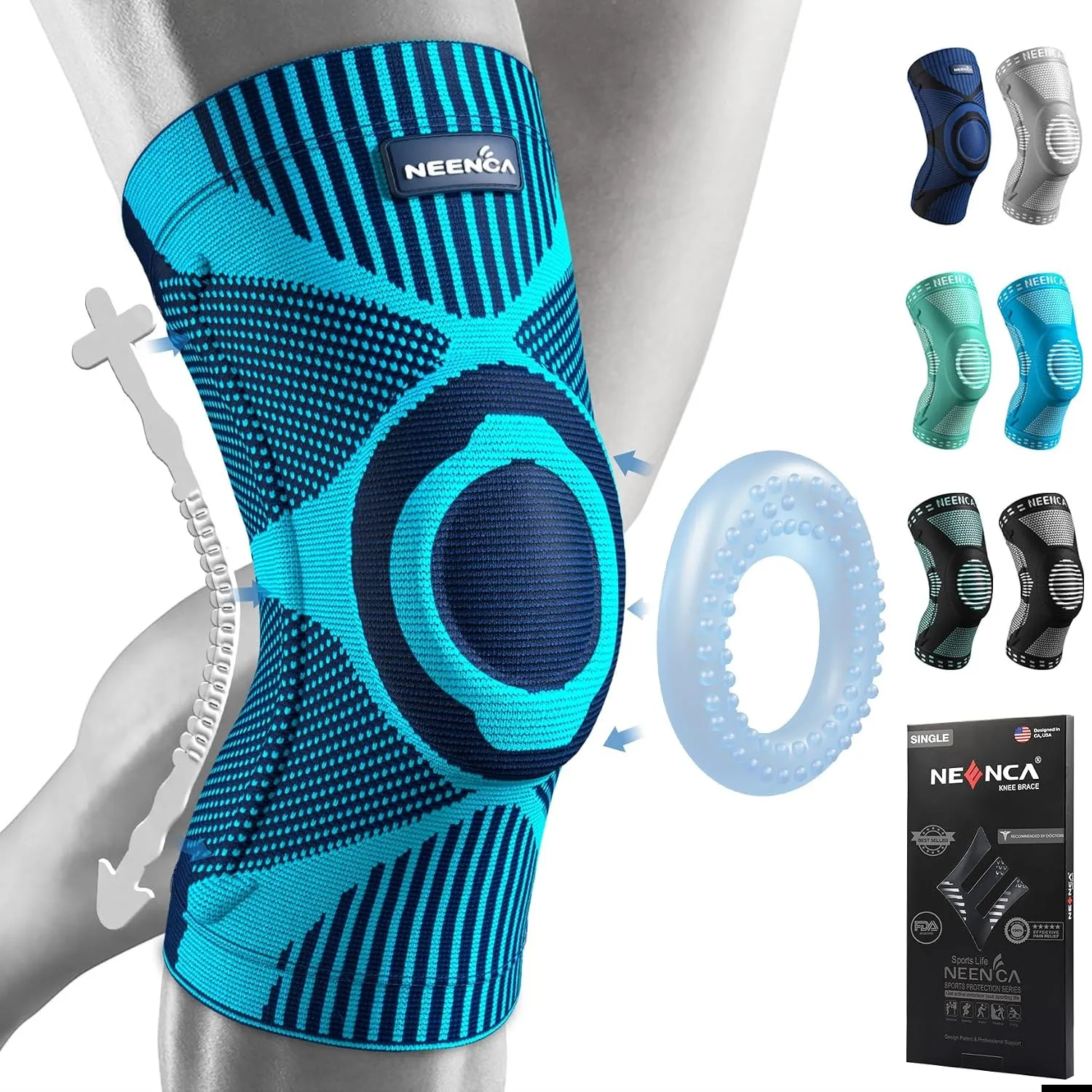 NEENCA Kniestütze, Komprimierte Kniebandage mit Patella Gel Pads & Feder Seitenstabilisatoren, Medizinischer Knieschütz…