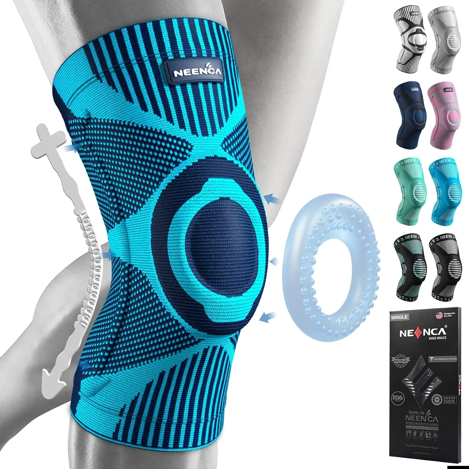 NEENCA Kniestütze, Komprimierte Kniebandage mit Patella Gel Pads & Feder Seitenstabilisatoren, Medizinischer Knieschütz…