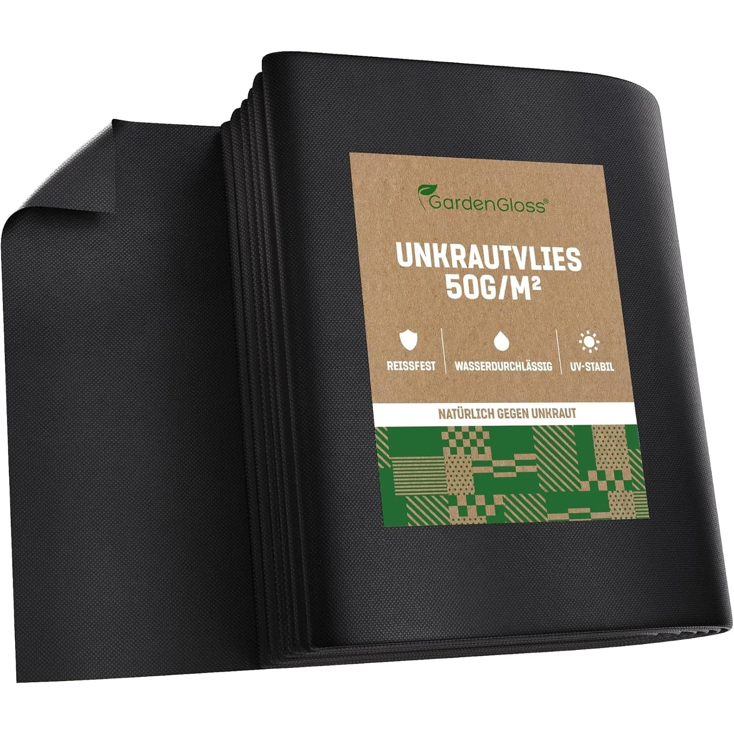 GardenGloss Unkrautvlies Gartenvlies 50g/m2 - (15m x 2 m, Gefaltet)