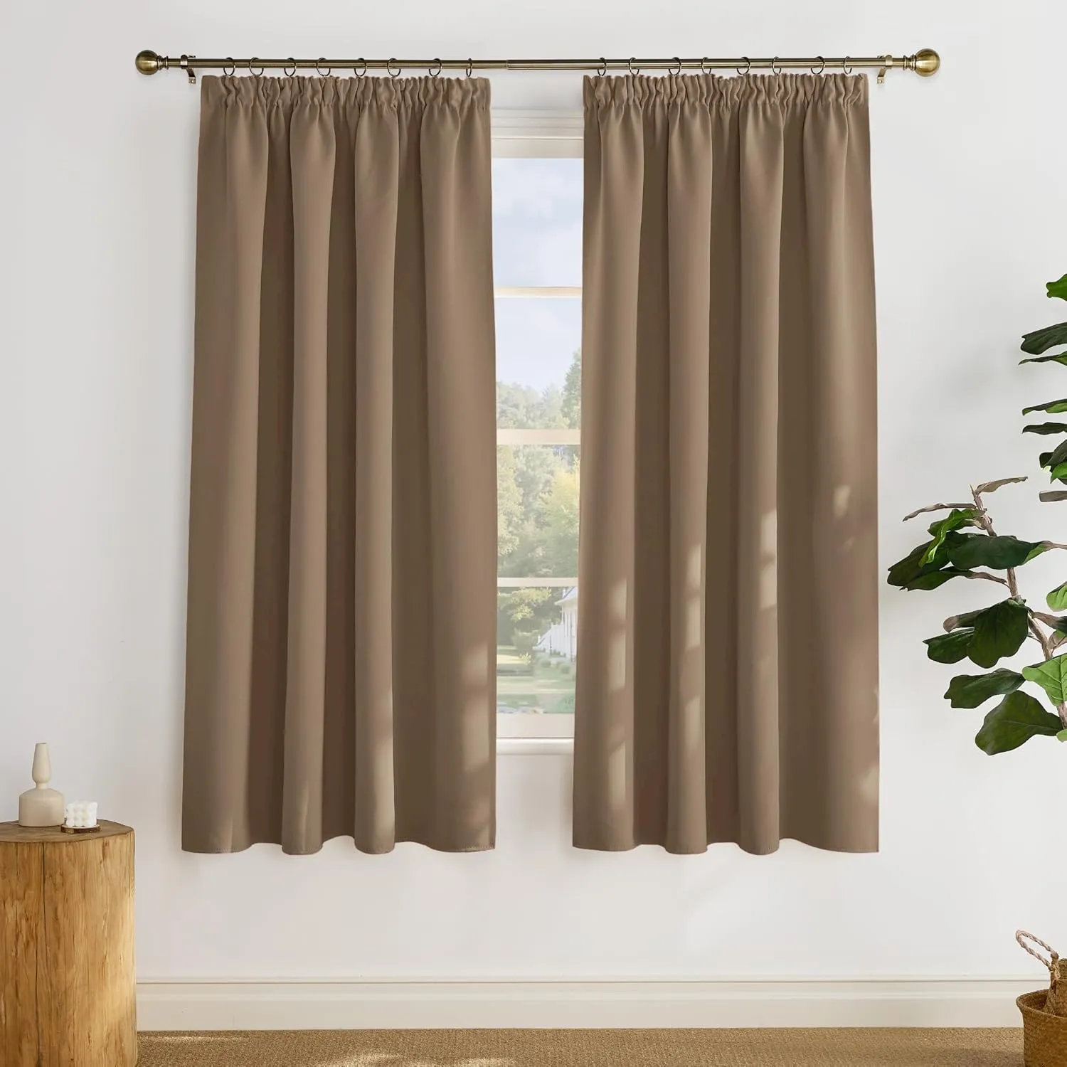 PONY DANCE Ruffle Tape Curtains, Opaque Set of 2 Short Curtains, Living Room Thermal Curtain, Heat-Insulating Blackout …