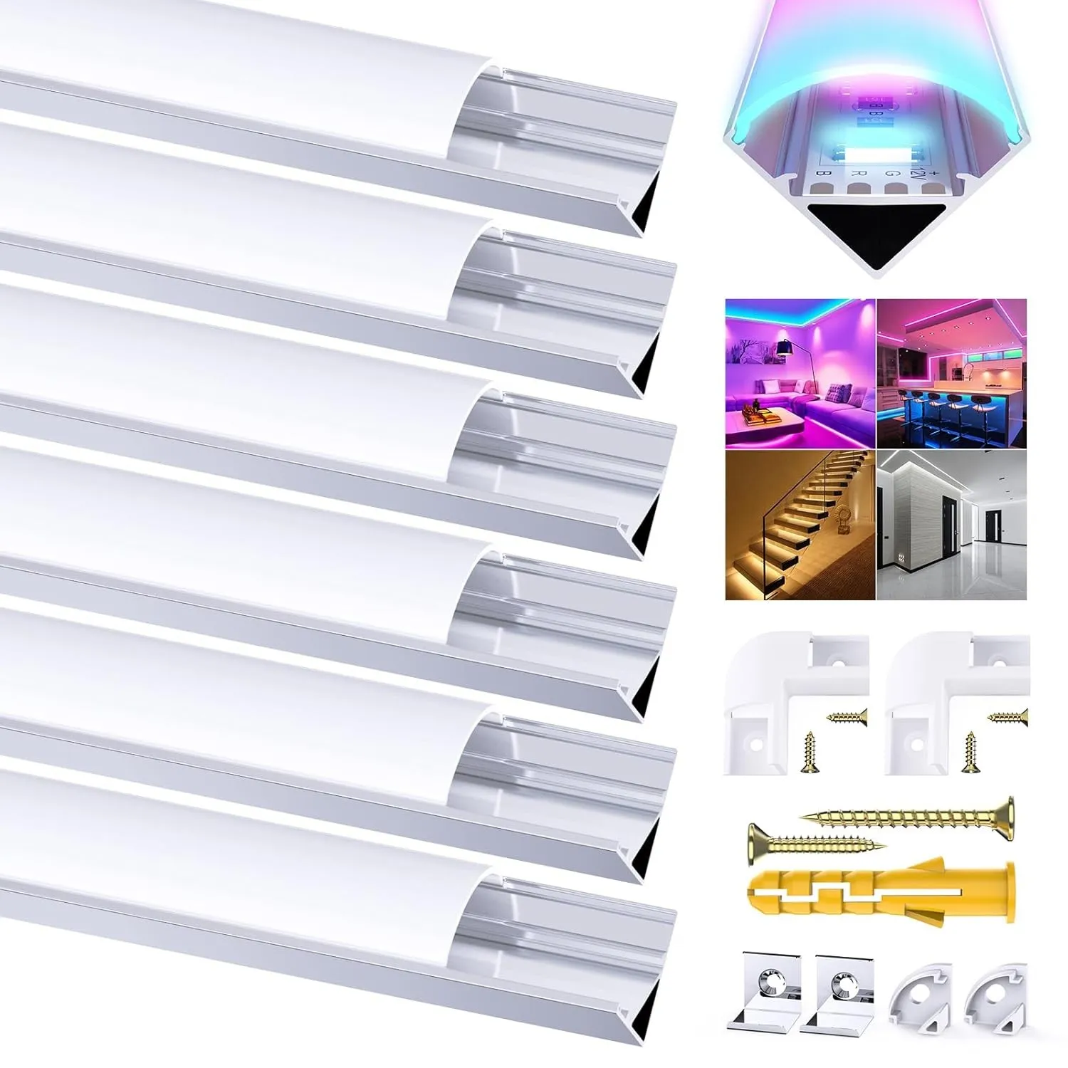 Chesbung LED Profil 6x1m, V Form Stripe Aluminium Kanal für LED Streifen/Stripe bis 12 mm inkl, Leiste Diffusor Profile…