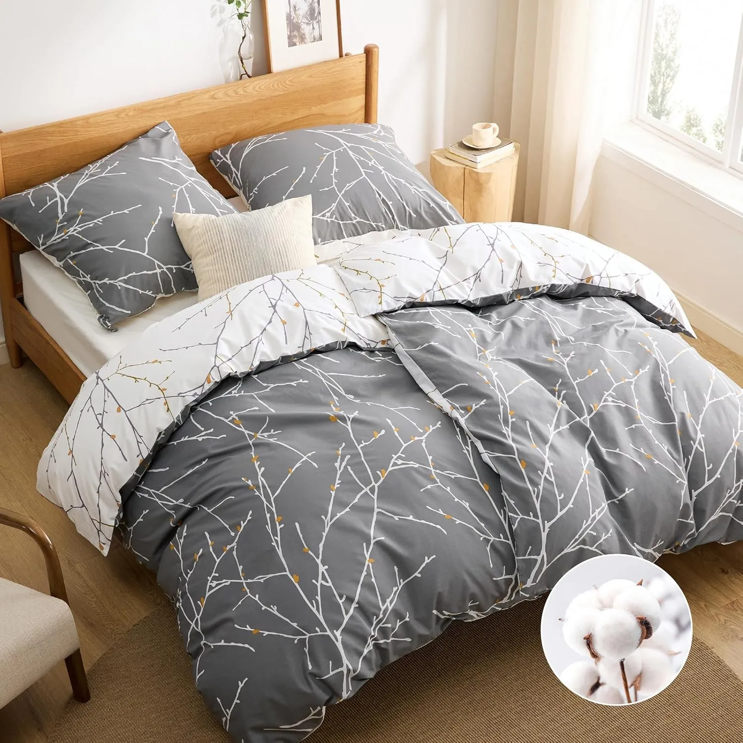 BEDSURE Bettwäsche 135x200 Baumwolle 4teilig - Grau-Beige