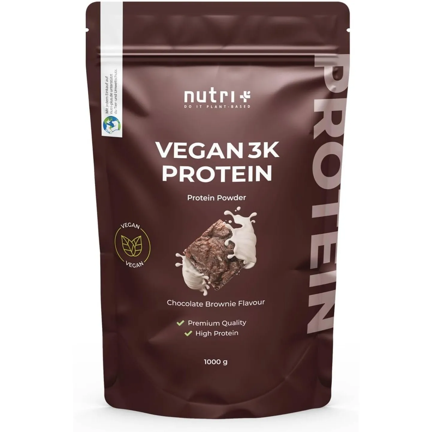 Nutri + Vegan Protein Pulver Chocolate Brownie 1000 g - Pflanzliches Proteinpulver Schokolade 1 kg für unverschämt leck…