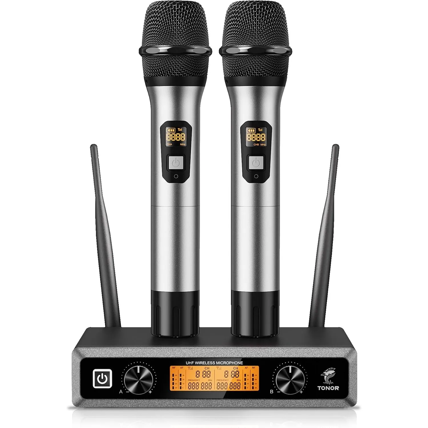 TONOR UHF Funkmikrofon Set, professionelles dynamisches Drahtlos-Doppelmikrofonsystem mit 2 Handmikrofonen, Karaoke-Set…