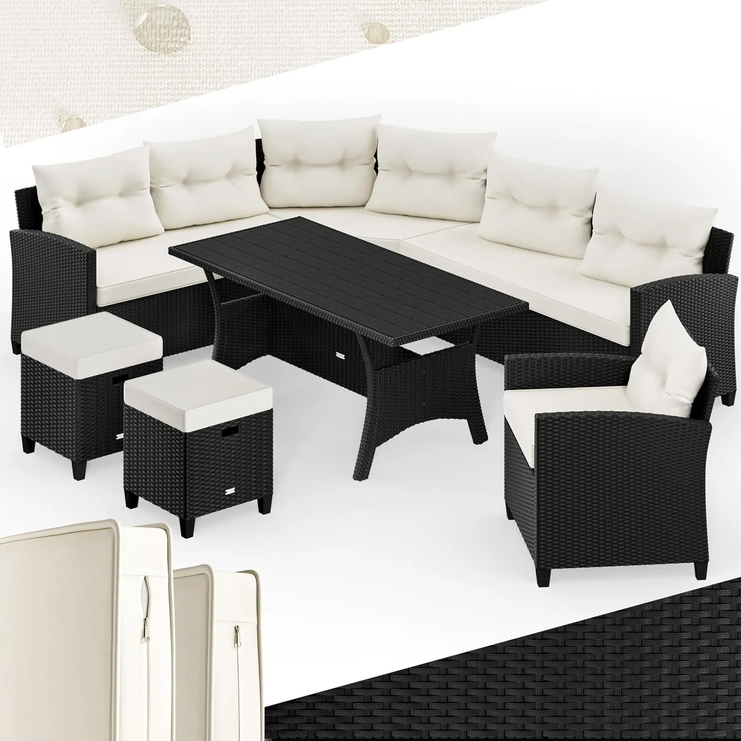 CASARIA® Polyrattan Ecklounge Set für 9 Personen Schwarz