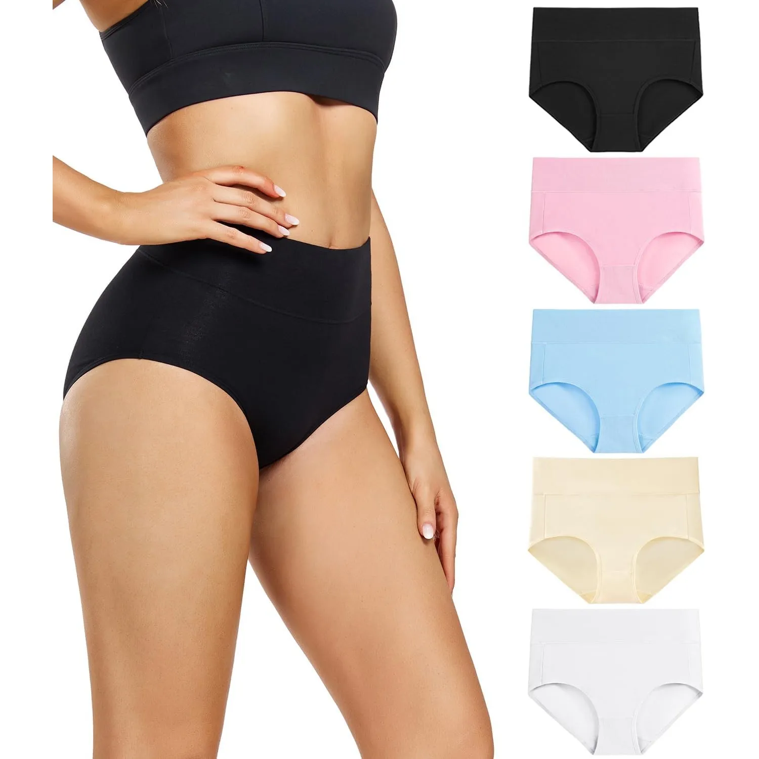 wirarpa Damen Unterhosen Baumwolle Unterwäsche Slips Damen Hohe Taille Taillenslip Weich Frauen 5er Pack