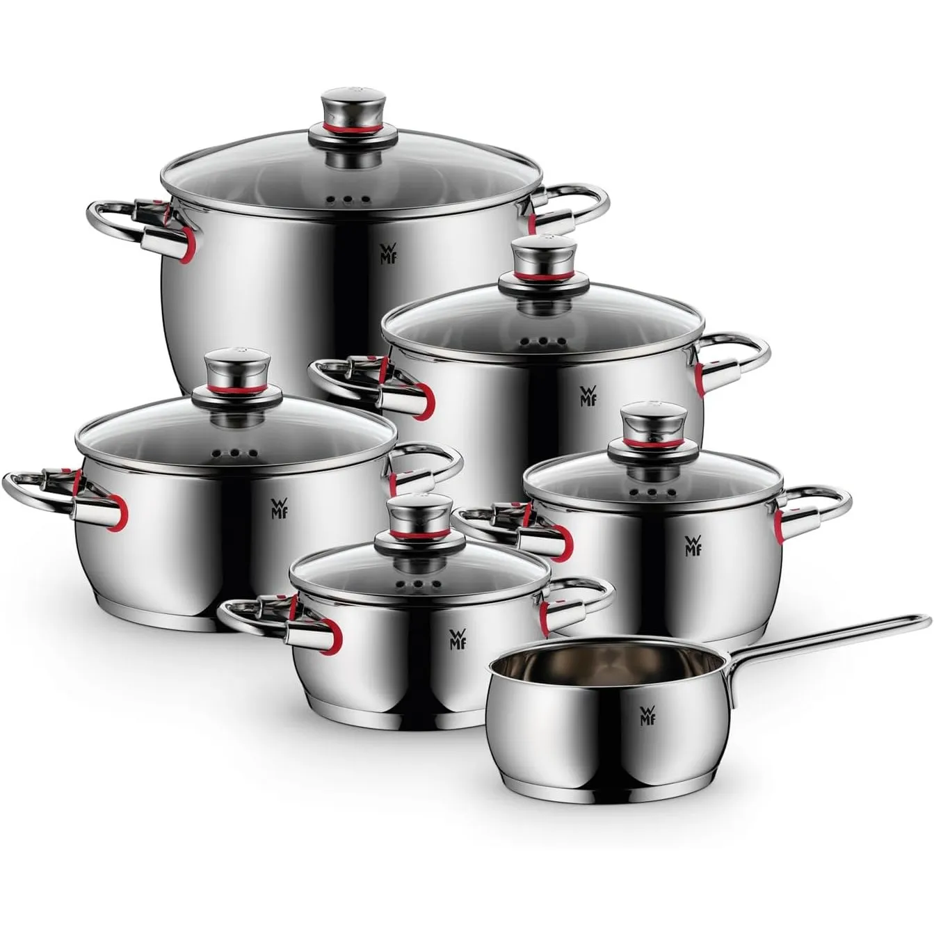 WMF Quality One Topfset Induktion 6-teilig, Kochtopf Set mit Glasdeckel, Cromargan Edelstahl poliert, Induktions Töpfe …
