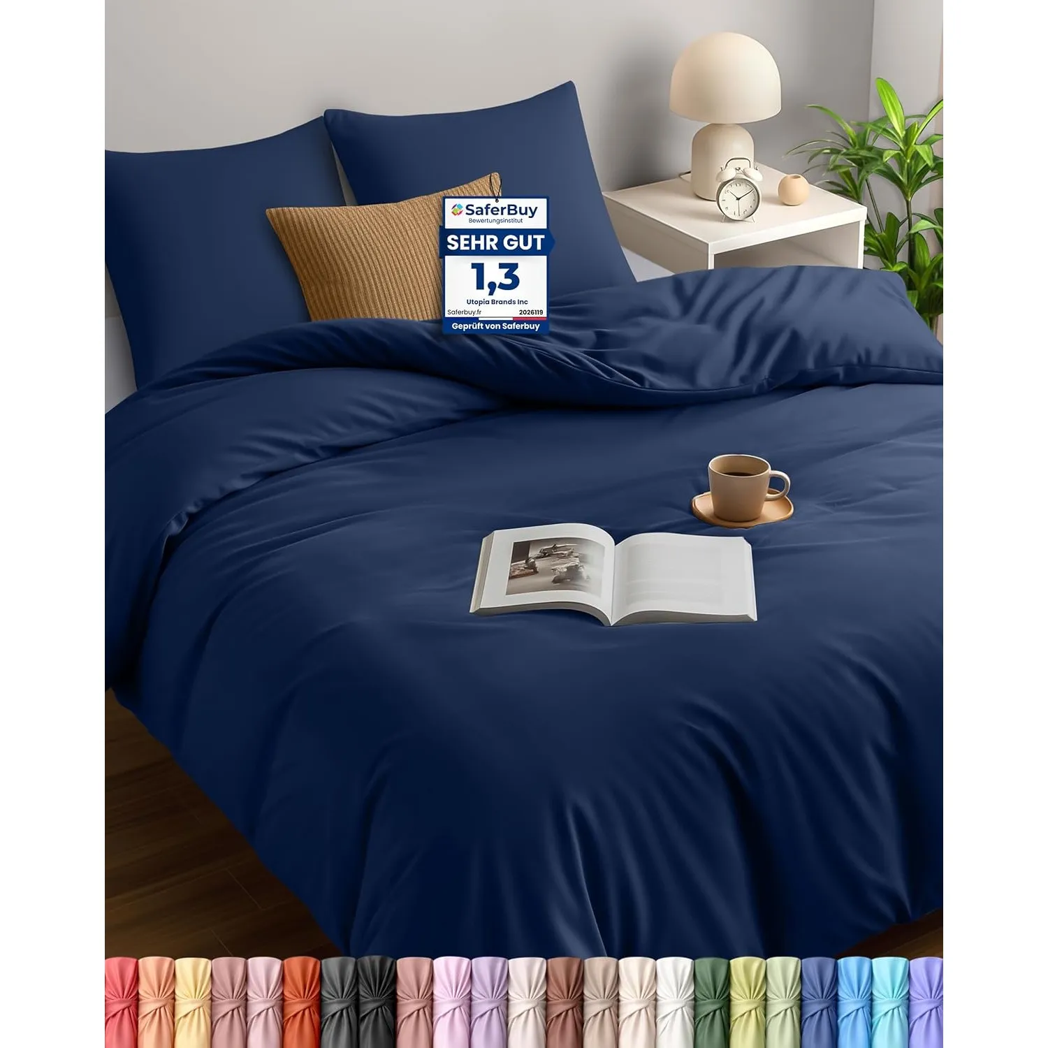 Utopia Bedding Bettwäsche 200x200 Set - Mikrofaser Bettbezug 200x200 cm + 2 Kissenbezüge 80x80 cm - Marineblau