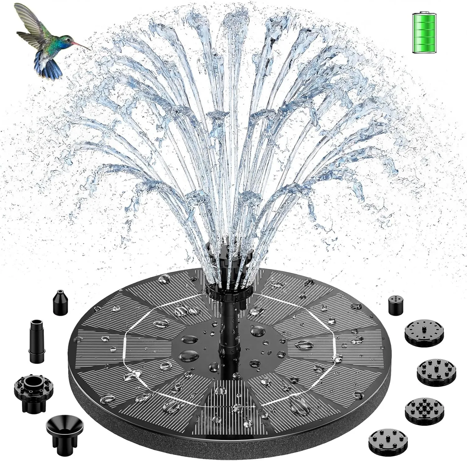 Aisitin Solar Fountain, 3.5 W Solar Pond Pump, Built-in 1500 mAh Battery, Solar Floating Fountain Pump with 6 Fountain …