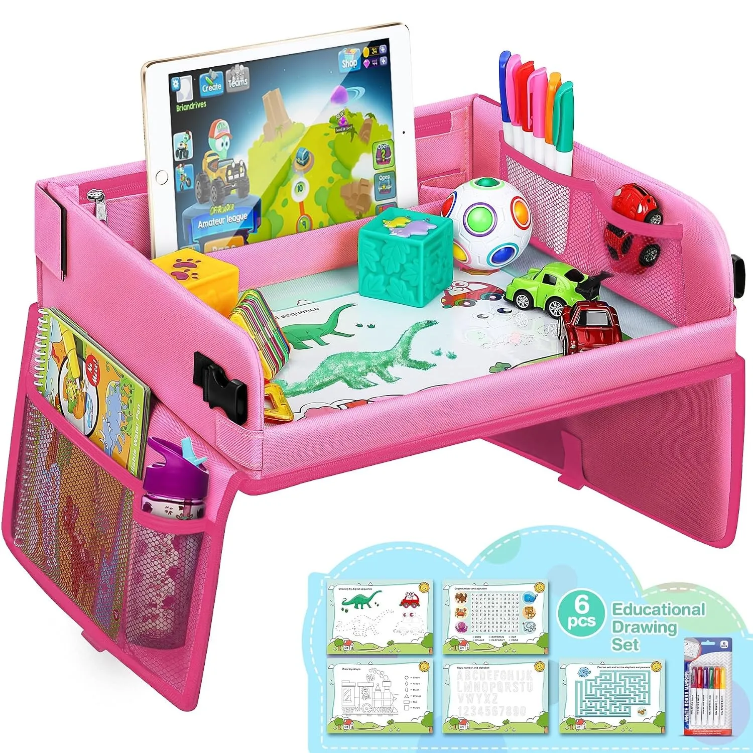lenbest Kinder Reisetisch Kindersitz Spiel, Lernspielzeug für den Innenbereich mit 1 Transparenter Zeichnungsfilm + 5 Z…