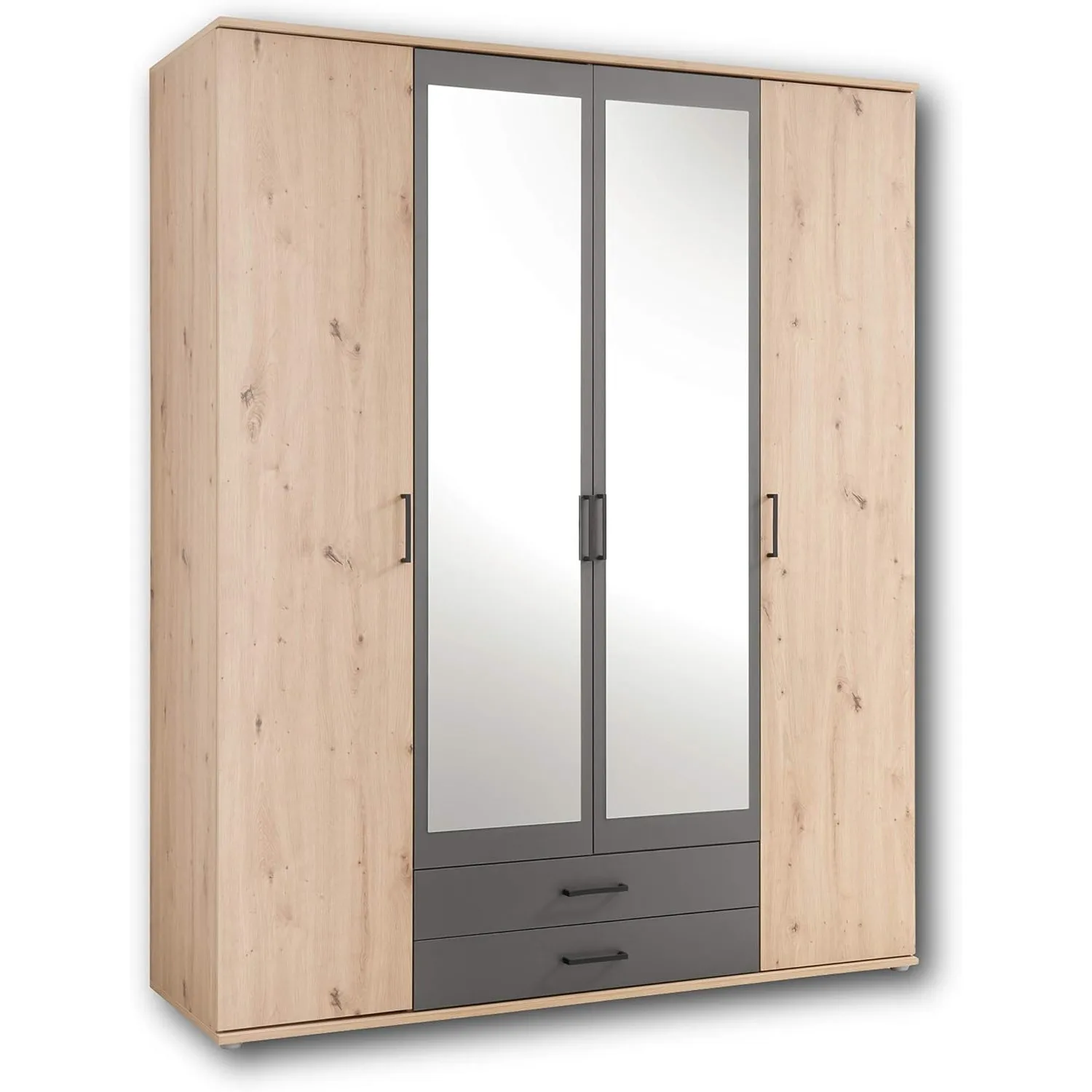 Stella Trading CHICAGO Eleganter Kleiderschrank mit viel Stauraum - Vielseitiger Drehtürenschrank in Artisan Eiche Opti…