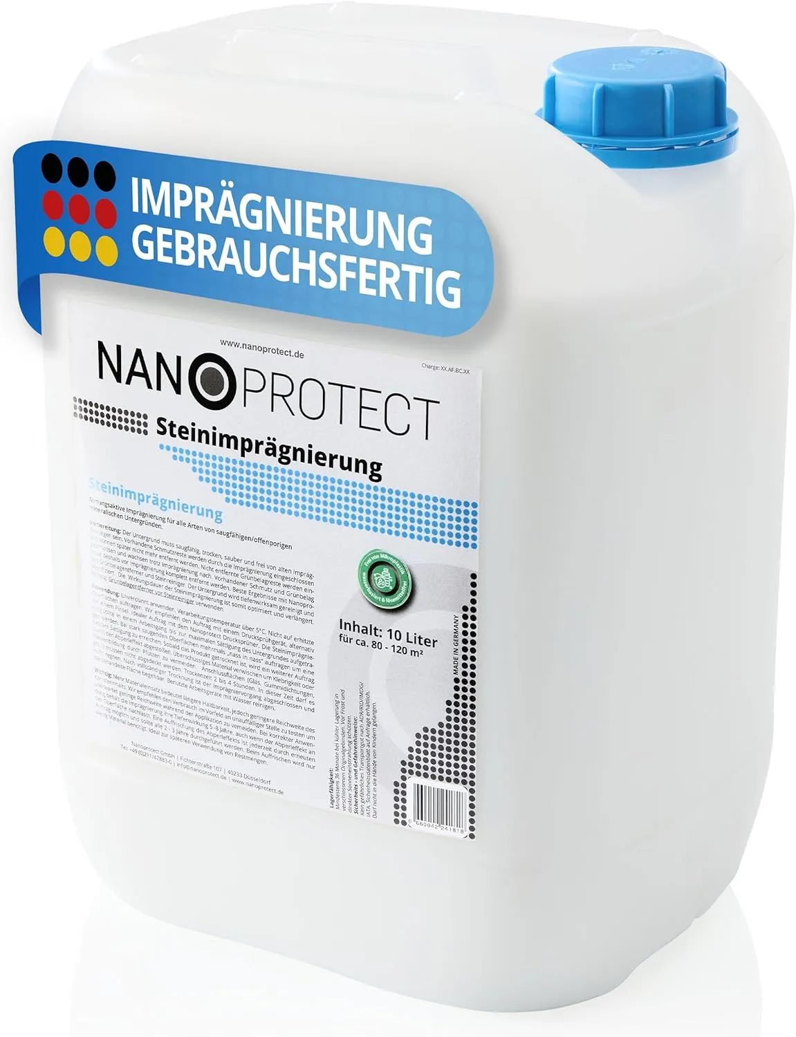 Nanoprotect Steinimprägnierung | 10 L für ca. 80 – 120 m² | Vorbeugend gegen Grünbelag und Einschmutzung | Ideal für Pf…