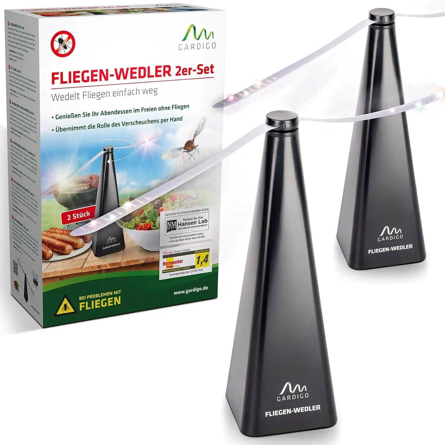 GARDIGO Fliegenwedler 2er Set – Fliegenabwehr für Tisch, Terrasse | Insektenschutz für Tisch, Terrasse und Restaurant, …