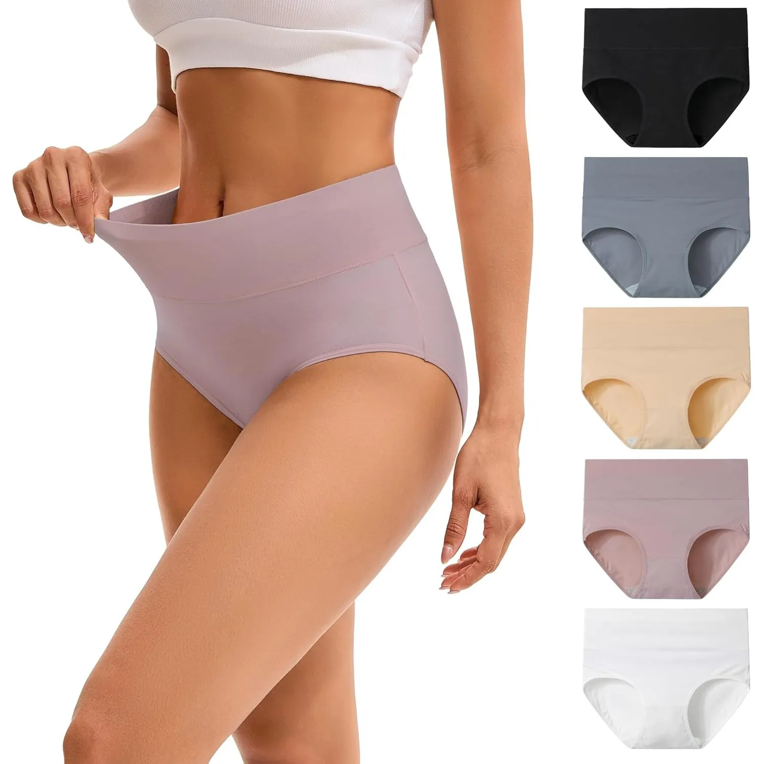INNERSY Unterhosen Damen Baumwolle Slips Hohe Taille Unterwäsche 5er Pack