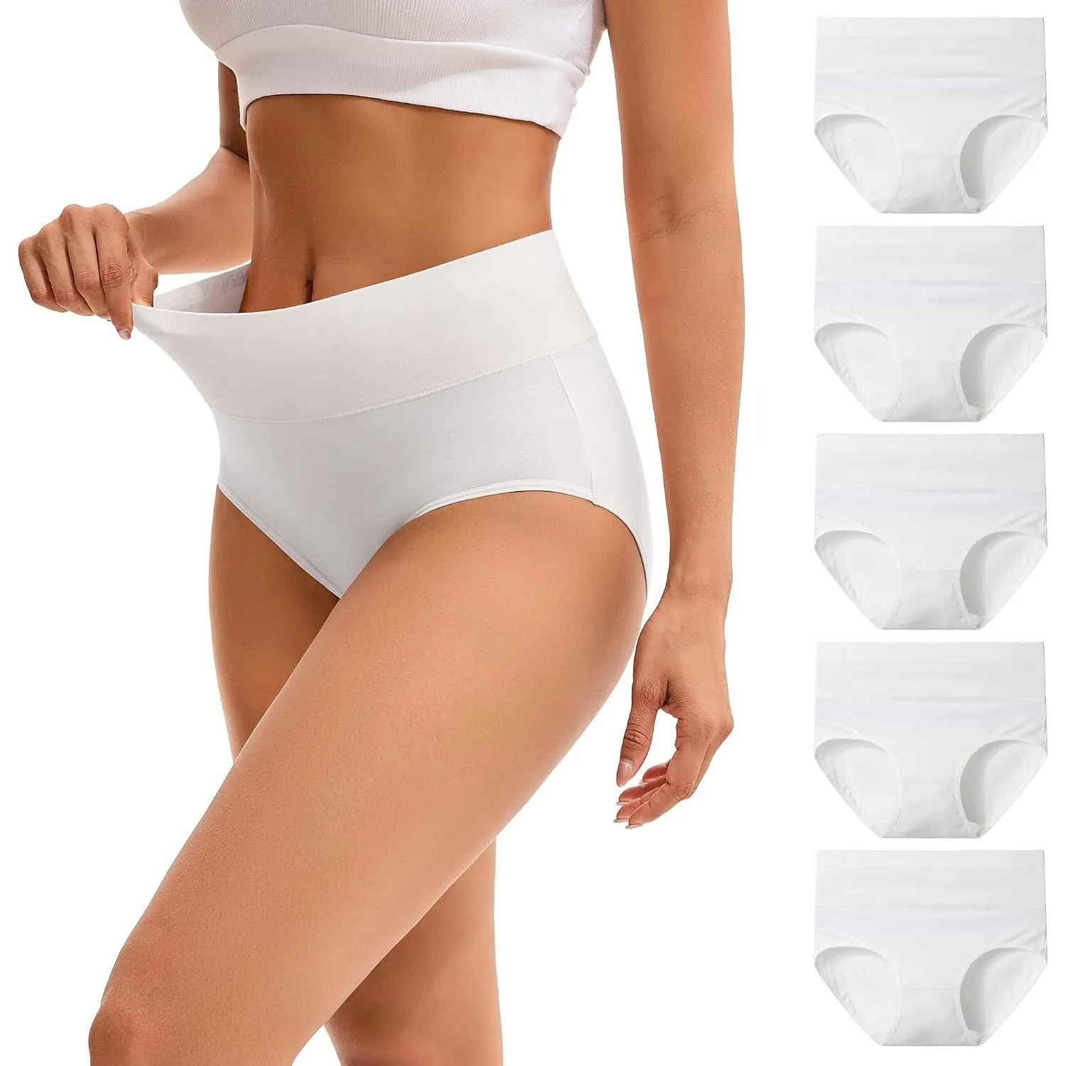 INNERSY Unterhosen Damen Baumwolle Slips Hohe Taille Unterwäsche 5er Pack
