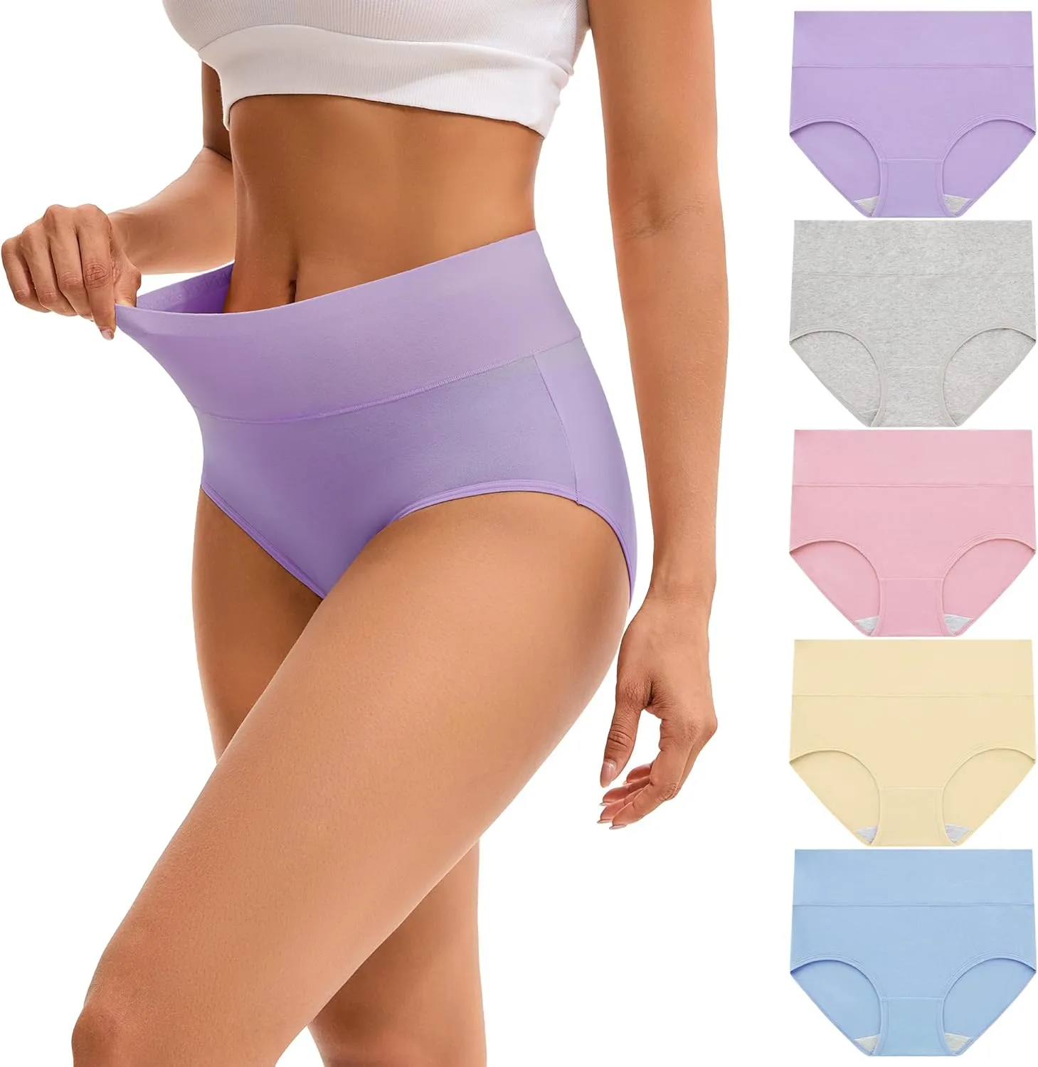INNERSY Women's Cotton Underpants, Stretchy High-Waist Briefs, Soft Underwear for Women, Pack of 5