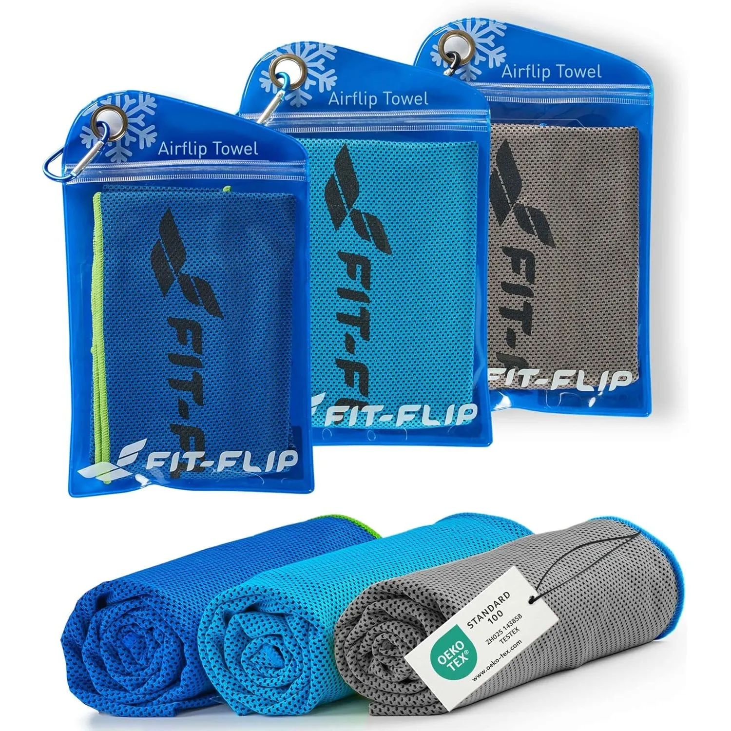 Fit-Flip Kühltuch 3er Set, kühlendes Handtuch Fitness und Sport