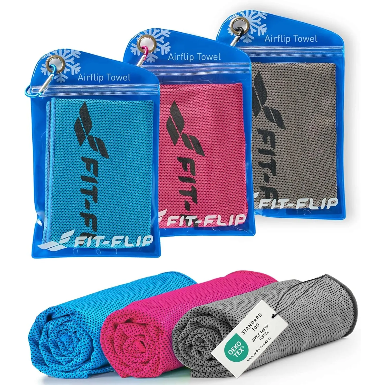 Fit-Flip Kühltuch 3er Set, kühlendes Handtuch Fitness und Sport