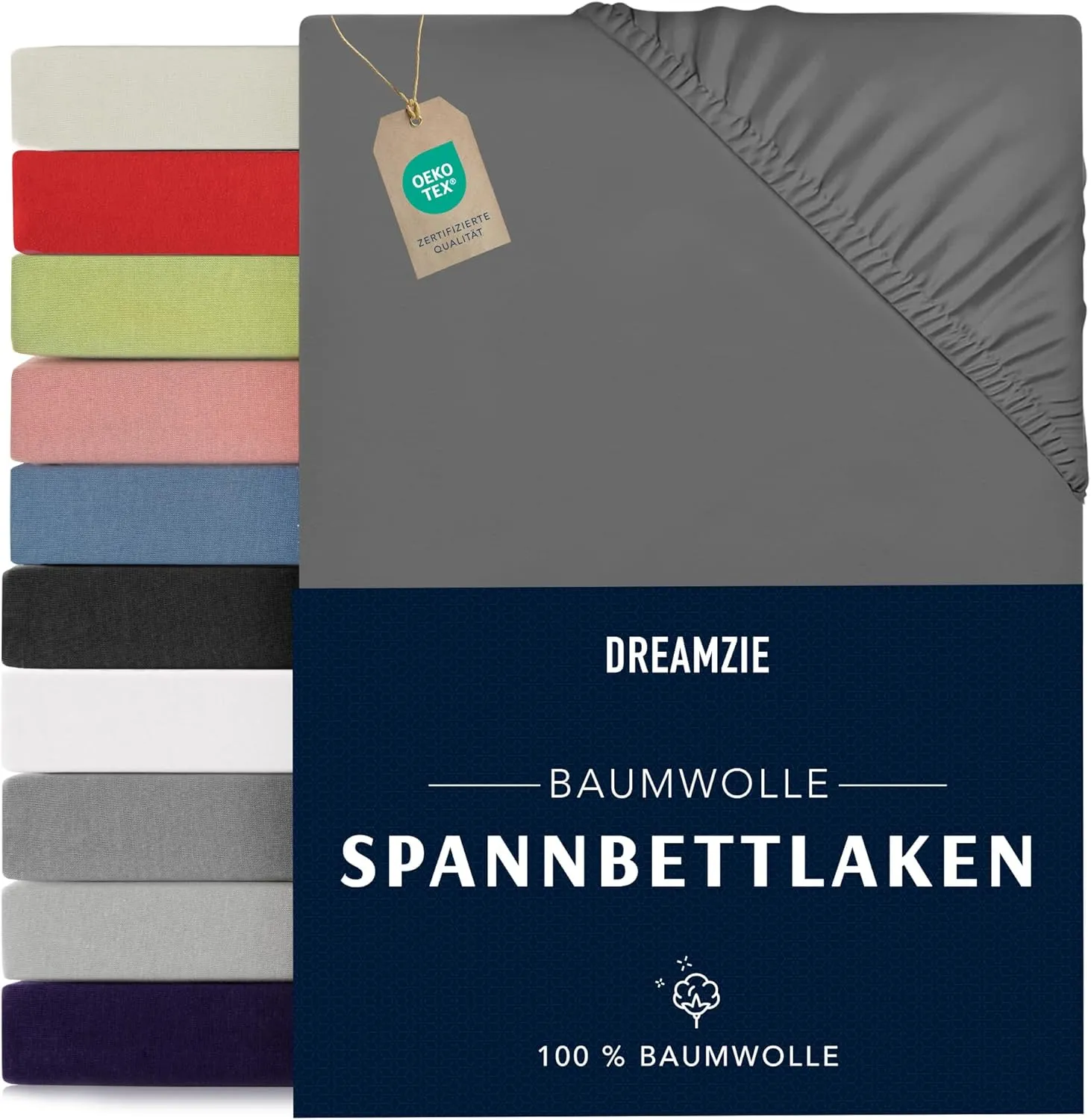 Dreamzie - Spannbettlaken 80x160cm - Baumwolle Oeko Tex Zertifiziert - Anthrazitgrau - 100% Jersey Spannbetttuch 80x160