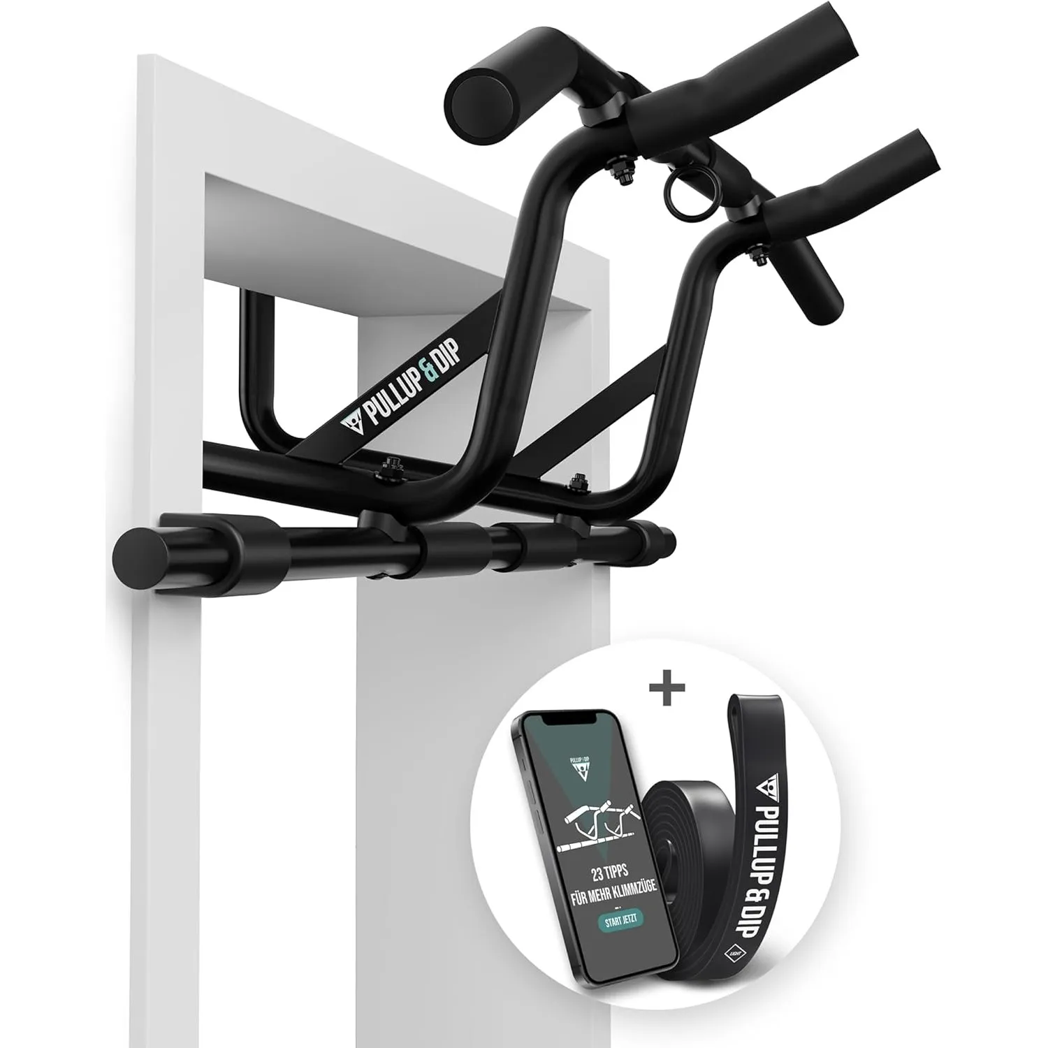 PULLUP & DIP Klimmzugstange für Türrahmen zum Einhängen ohne Schrauben und kein Abrutschen, Profi Türreck, Pull-up Bar …