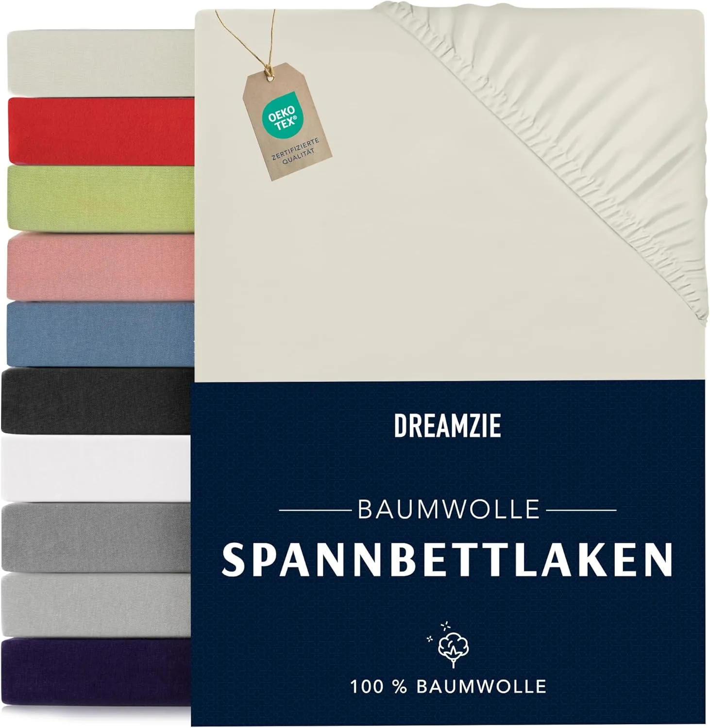 Dreamzie - Spannbettlaken 100x200cm - Baumwolle Oeko Tex Zertifiziert - Beige - 100% Jersey Spannbetttuch 100x200