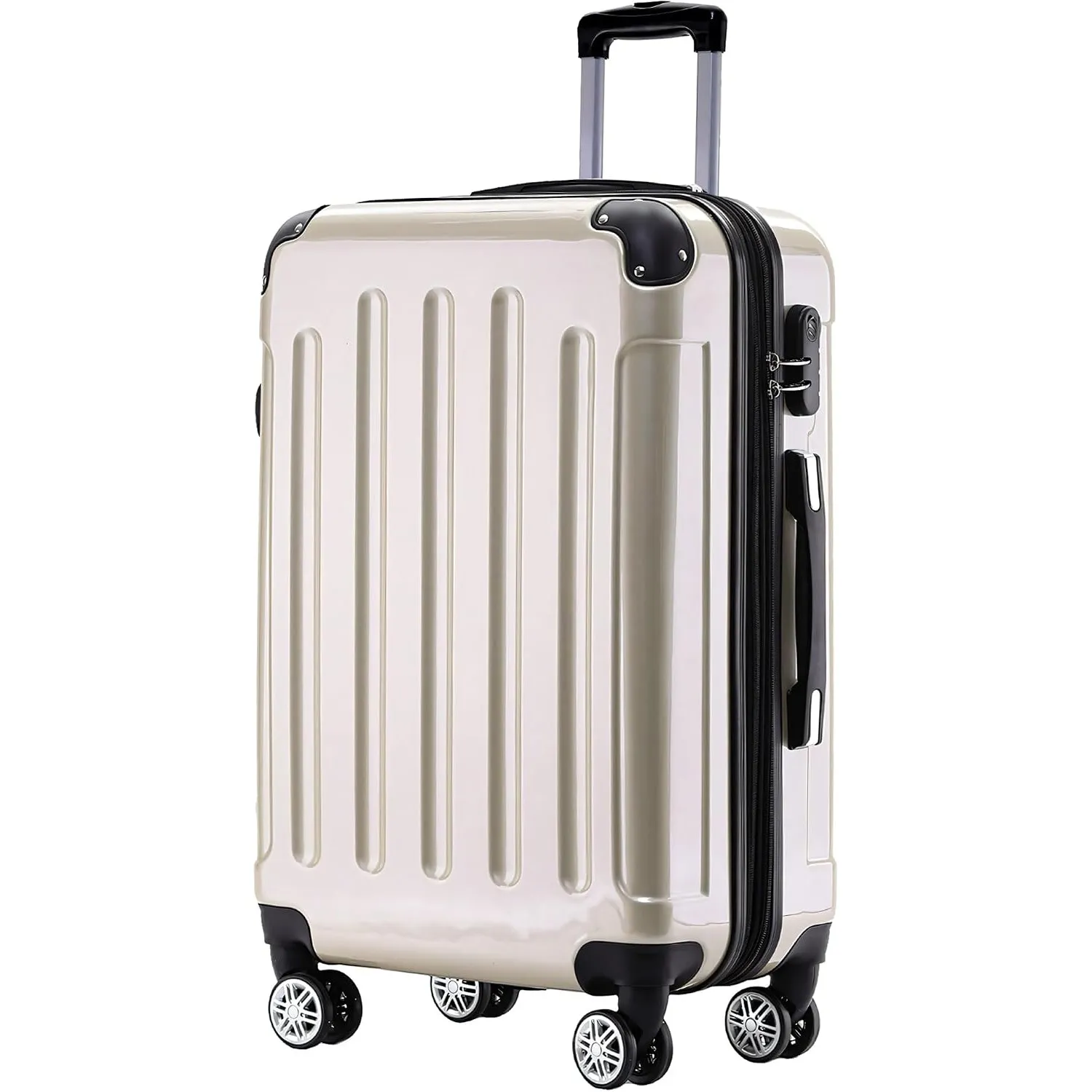 BEIBYE Hartschalen Koffer Trolley Rollkoffer Reisekoffer 4 Zwillingsrollen Polycabonat (Champagner, Handgepäck 55cm-40L)