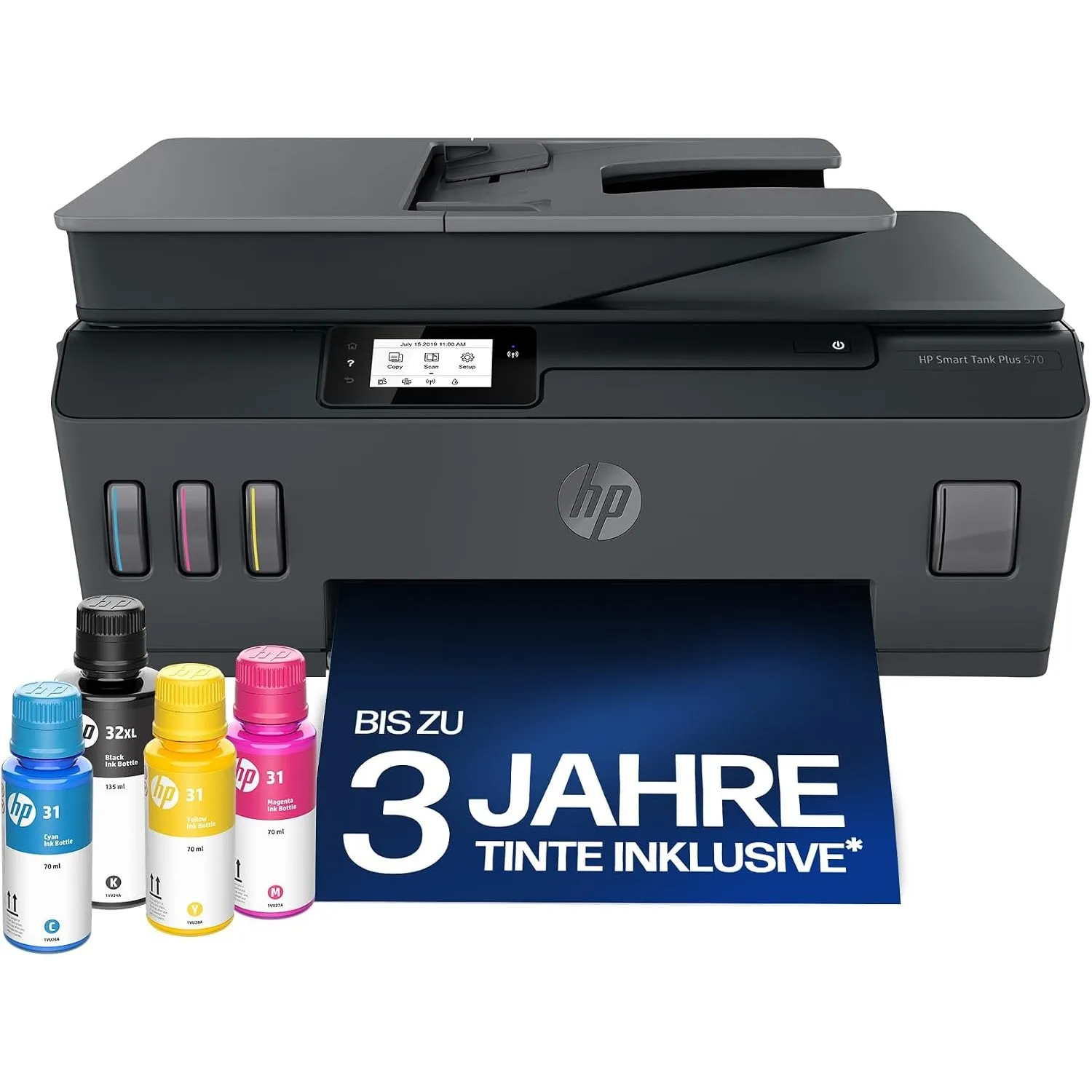 HP Smart Tank Plus 570 3-in-1 Multifunktionsdrucker (WLAN; ADF; Touchscreen) – 3 Jahre Tinte inklusive, 3 Jahre Garanti…