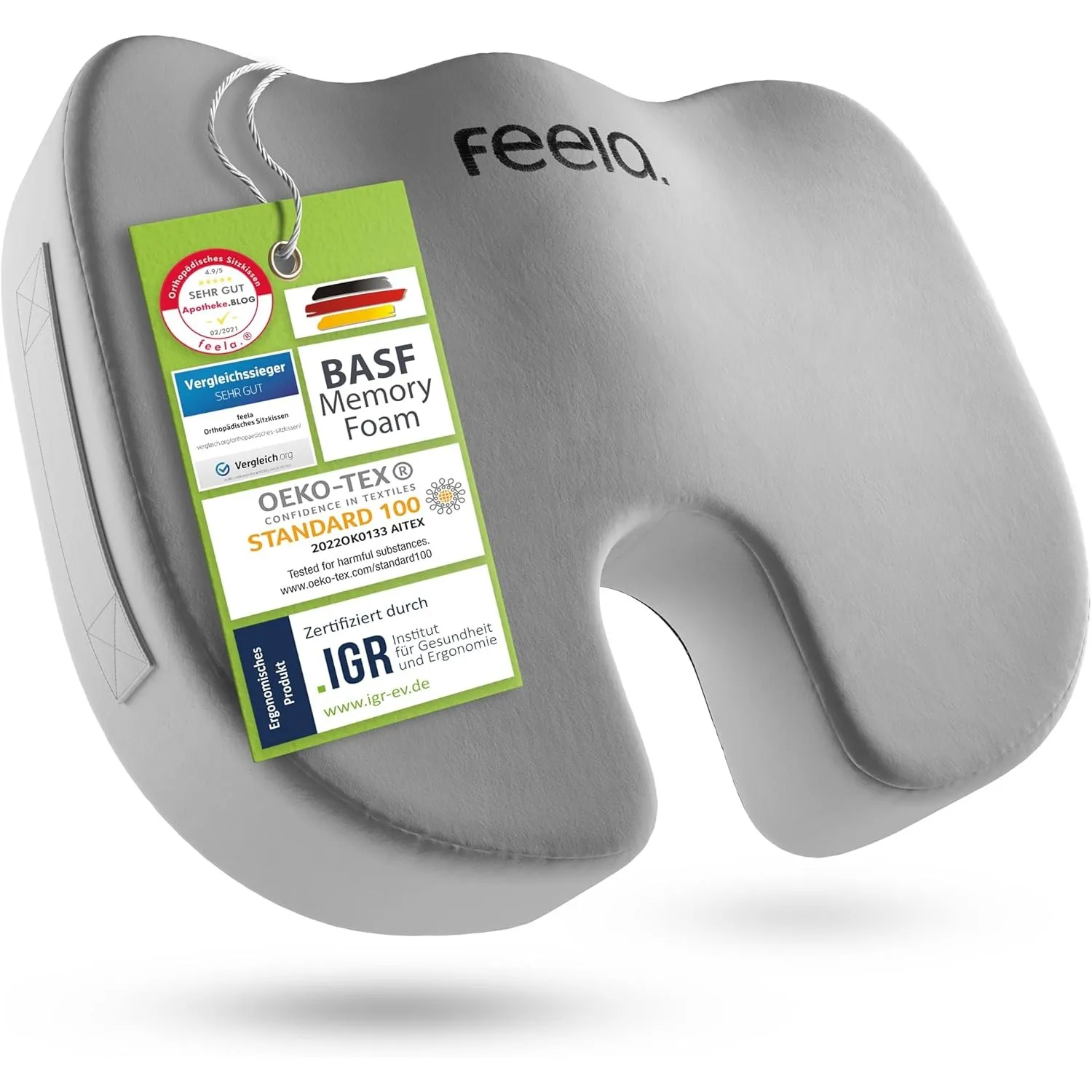 feela.® Orthopädisches Sitzkissen [3 Härtegrade] TESTSIEGER – Ergonomisches Sitzkissen für Bürostuhl & Auto – Schmerzli…