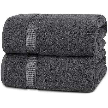 Utopia Towels 2er Badetücher Groß Baumwolle 90 x 180 cm Grau | mit Aufhänger, Saunatücher, Badehandtücher Groß