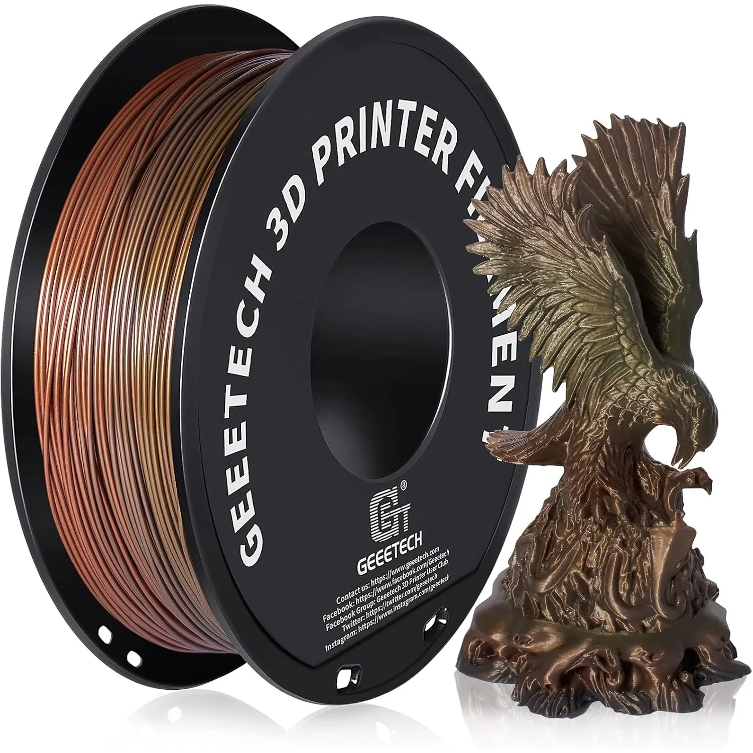 Geeetech PLA-Filament 1,75 mm Mehrfarbig 3D-Printer PLA-Filament 1 kg Spool, Silk Bronze Rainbow
