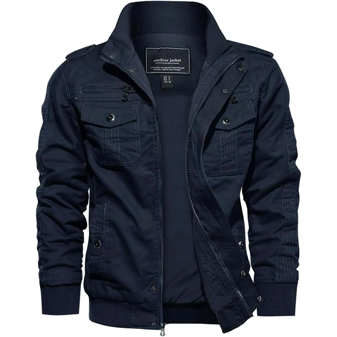 EKLENTSON Herren Übergangsjacke Baumwolle Cargo Jacke mit Vielen Taschen
