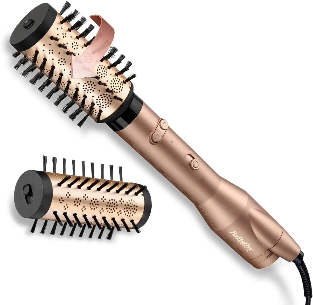 BaByliss Big Hair Dual Rotierende Warmluftbürste – Ionen-Technologie mit Anti-Frizz, 50mm & 40mm Aufsätze, 2 Rotationsr…