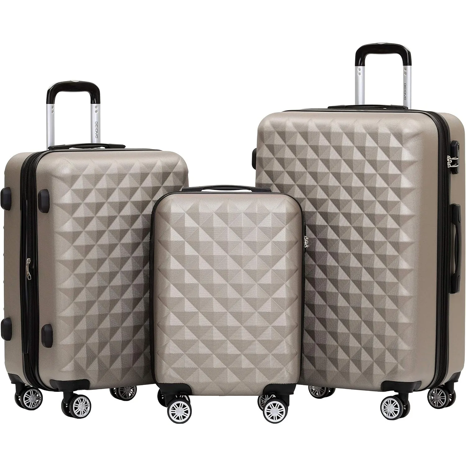 BEIBYE Zwillingsrollen 2066 Hartschale Trolley Koffer Reisekoffer Gepäck M-L-XL-Set (Champagner, Set)