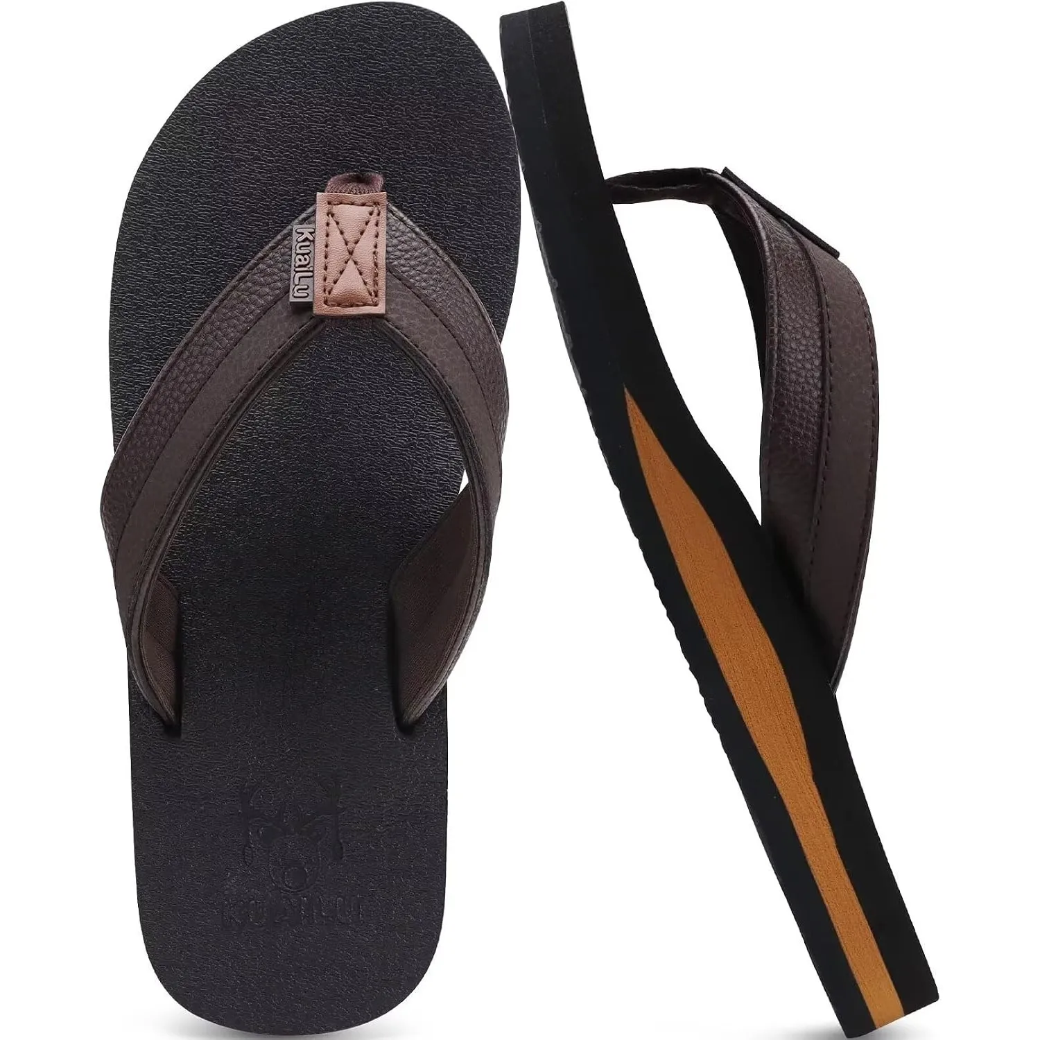 KuaiLu Flip Flops Herren Synthetik Leder Bade Comfy Sandalen | Breite Füße Badelatschen Yoga Schaum Sommer Strand Zehen…