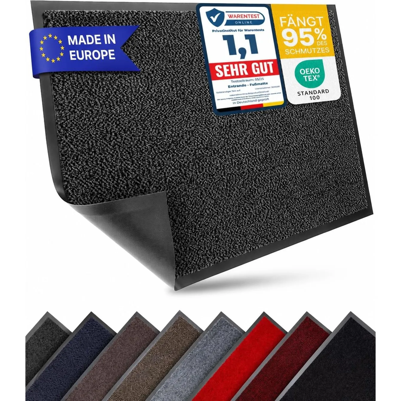 Entrando Fußmatte 90x120 - Schmutzfangmatte innen außen, Anthrazit Schwarz