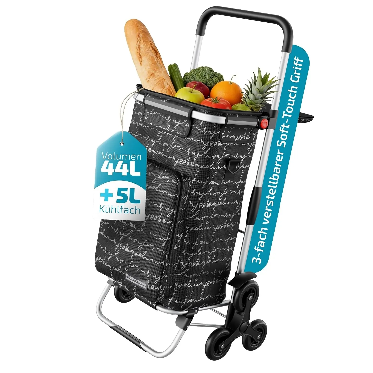 Rubberneck Einkauftrolley, klappbar, 44l, Treppensteiger, Kühlfach, Schwarz