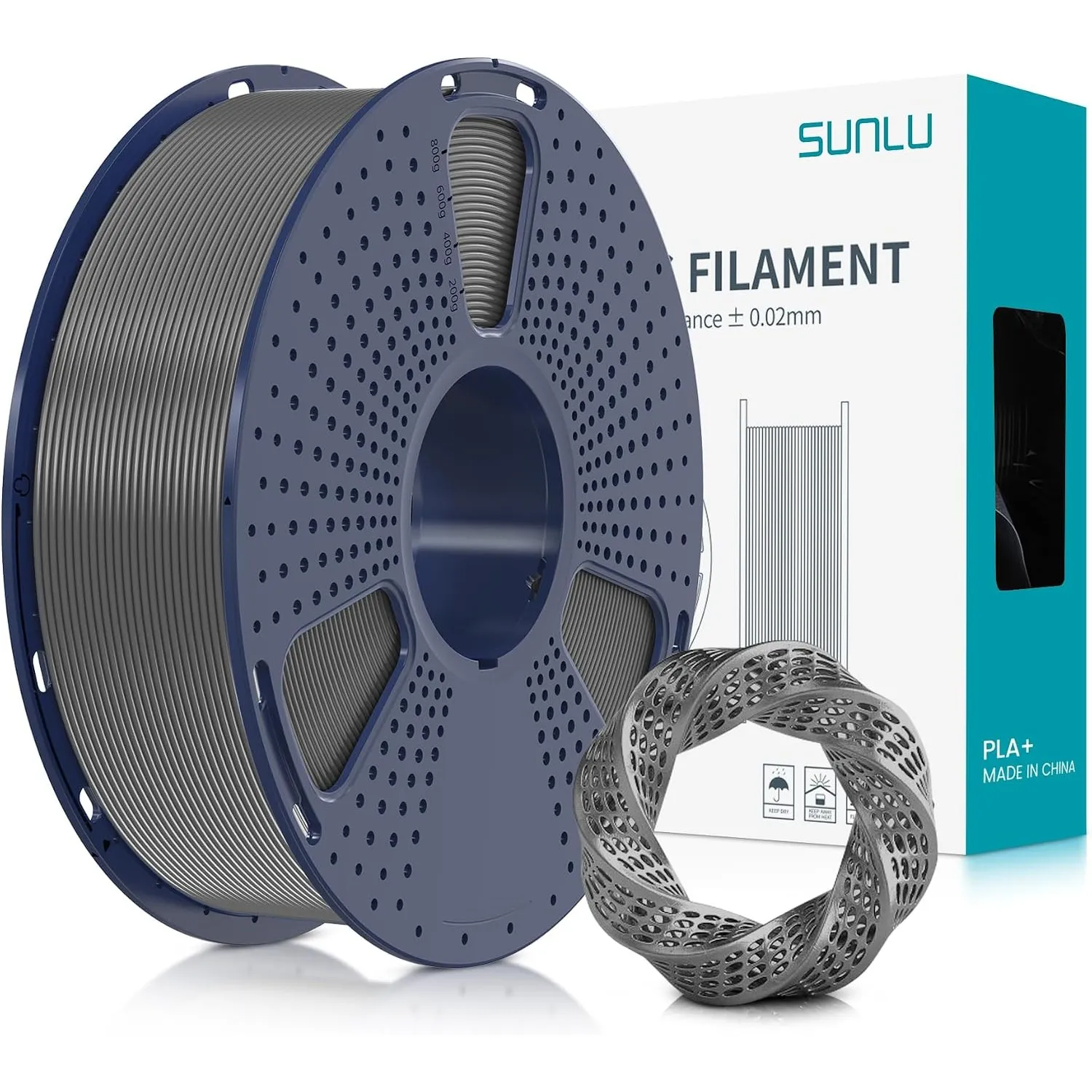 SUNLU PLA+ Filament 1.75mm, PLA Plus 3D Drucker Filament Grau, 1KG Spule