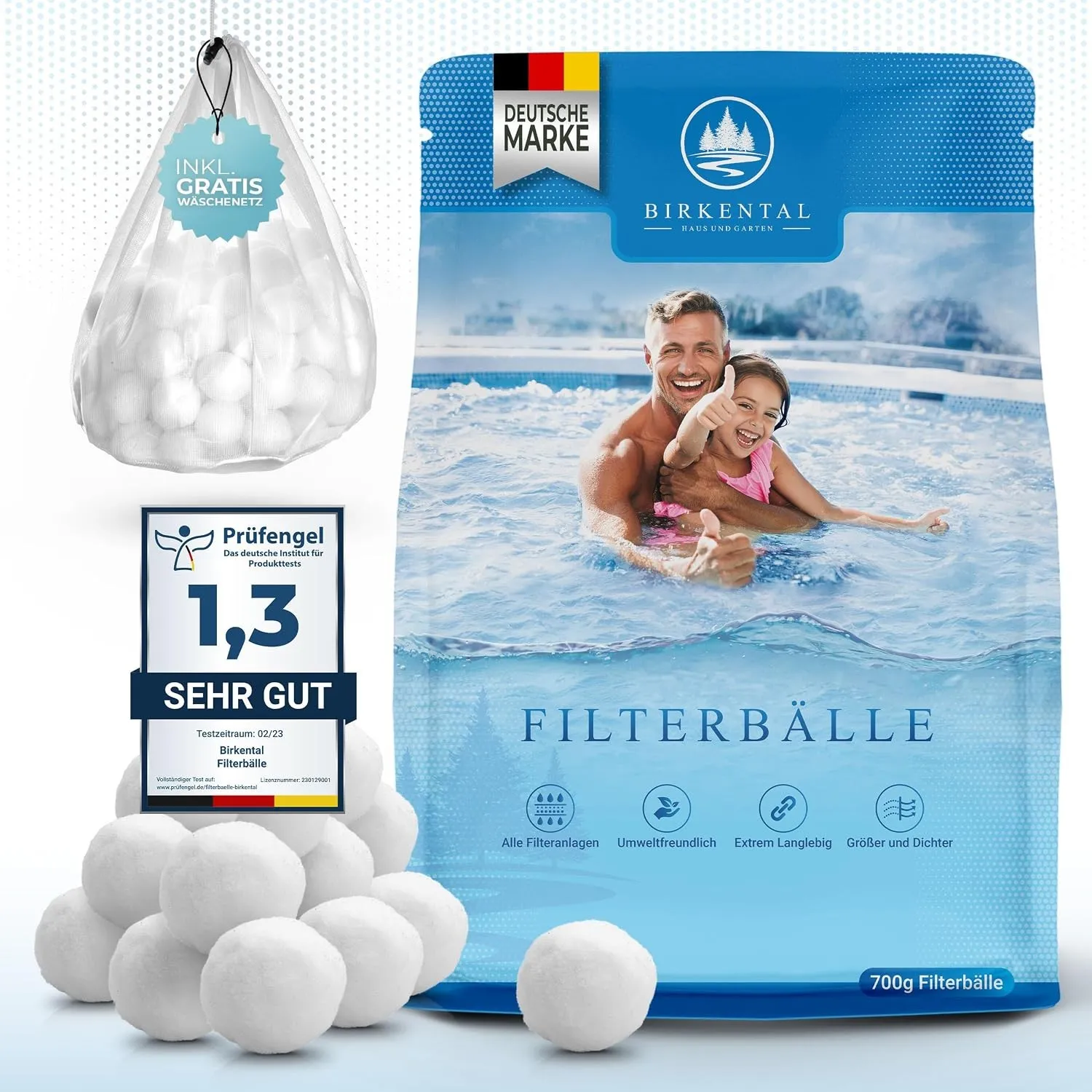 Birkental Pool Filterbälle mit Wäschenetz - langlebige Filterballs -Ersatz für Quarzsand, 25kg Filtersand- Filter Balls…