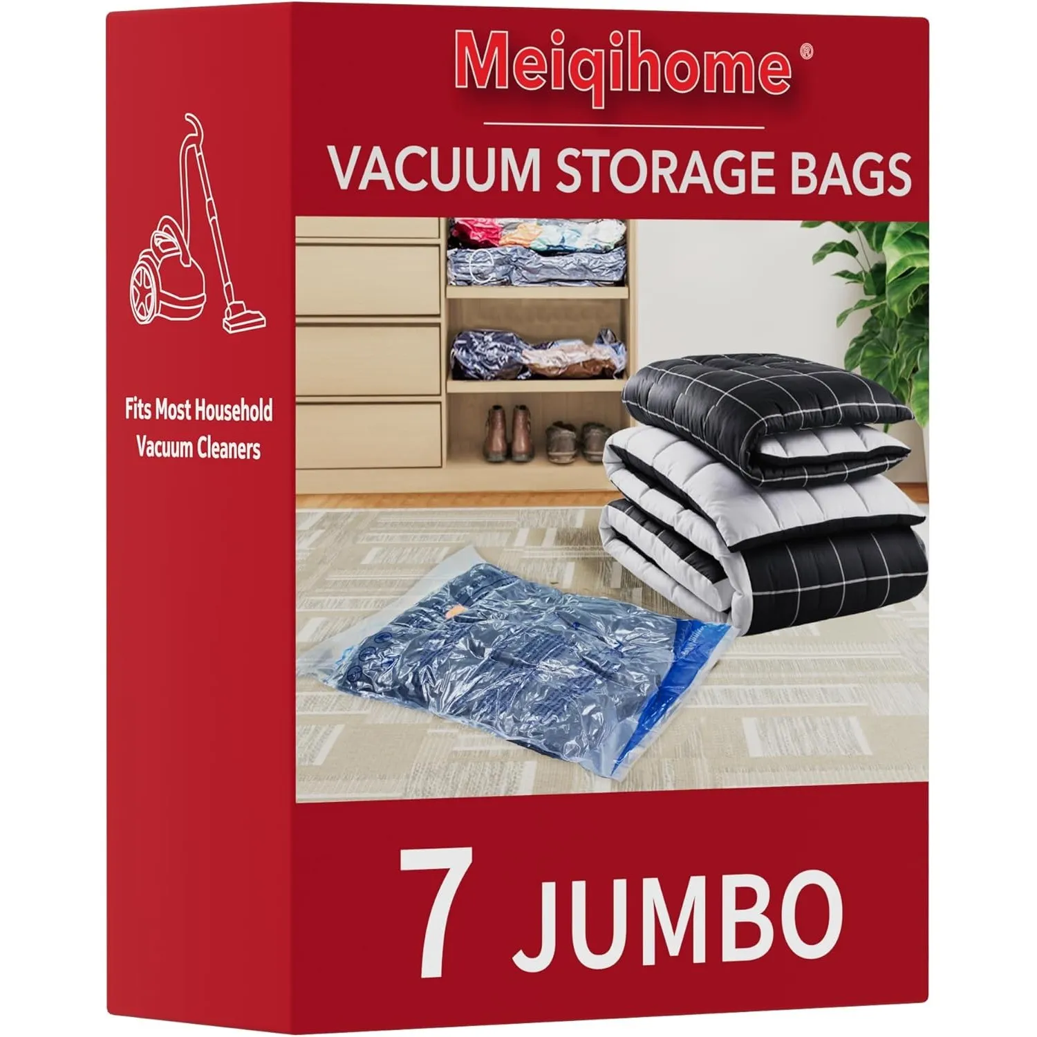 MEIQIHOME 7er Set Vakuumbeutel Jumbo für Kleidung & Bettwäsche, wiederverwendbare Aufbewahrungsbeutel für Reise & Zuhau…