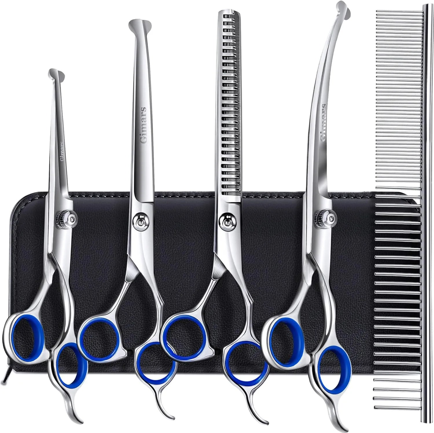 Gimars 4CR Hundeschere Set Profi 6-In-1 Hundeschere Fellschere mit Rundspitze, Schwerdichtete Titan-beschichtete Fellsc…