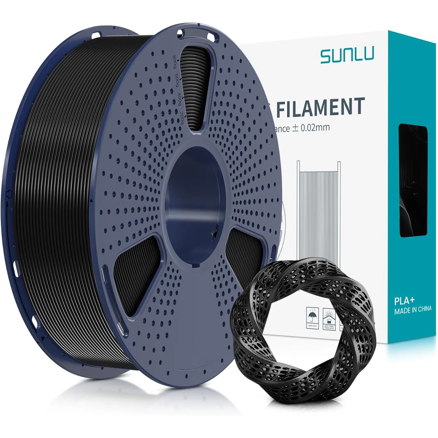 SUNLU PLA+ Filament 1.75mm, PLA Plus 3D Drucker Filament Schwarz, 1KG Spule