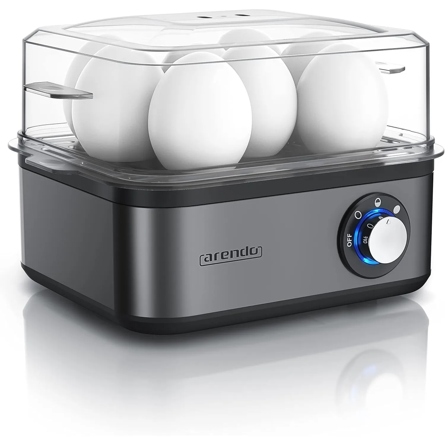 Arendo - Eierkocher Edelstahl für 1 bis 8 Eier - Egg Cooker - 500 W – Kontroll Leuchte – Drehregler für drei Härtegrade…