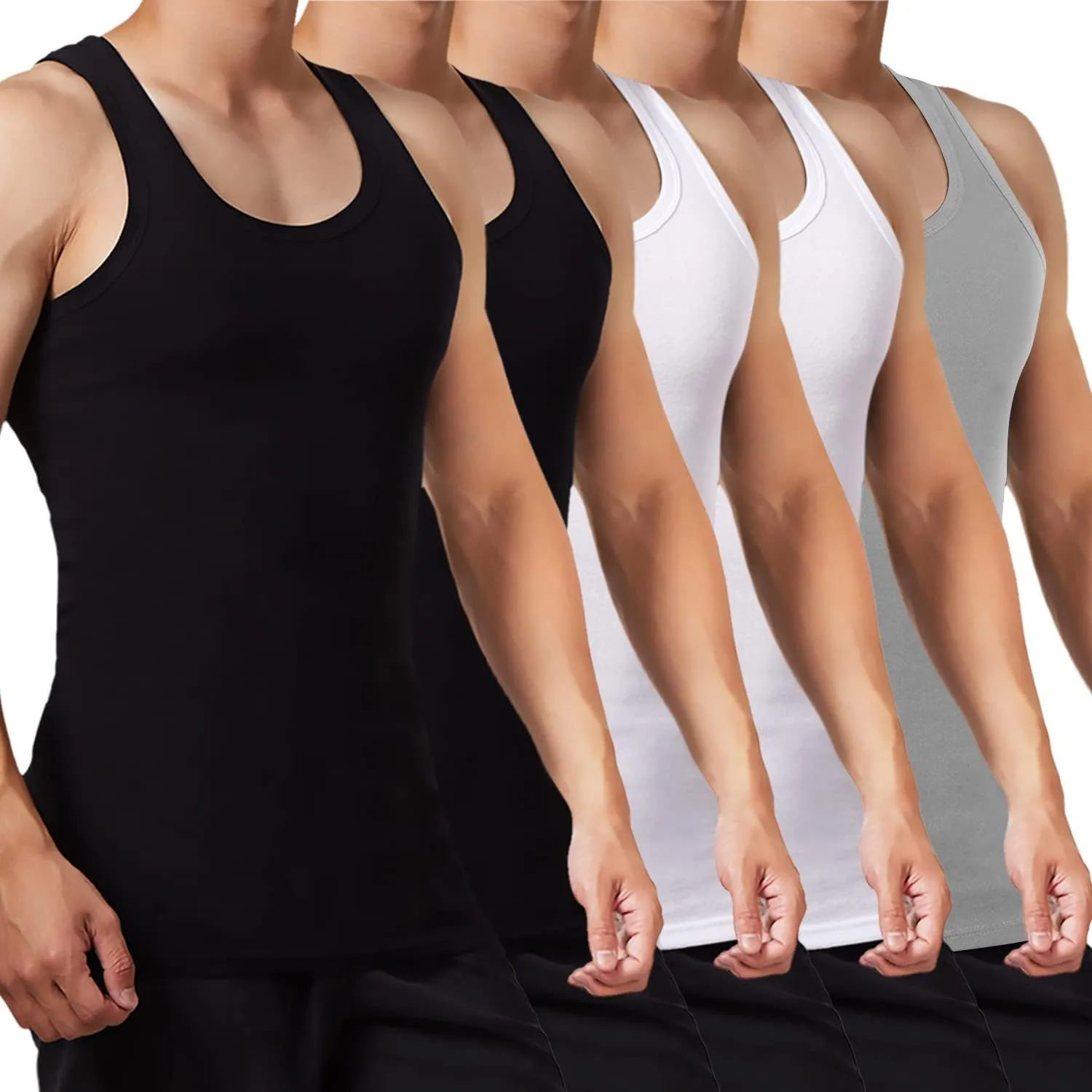 FALARY Men's 3/5 Pack Tank Top, Cotton, Men’s White, Black Multicoloured, All Sizes, Combed Fine Rib